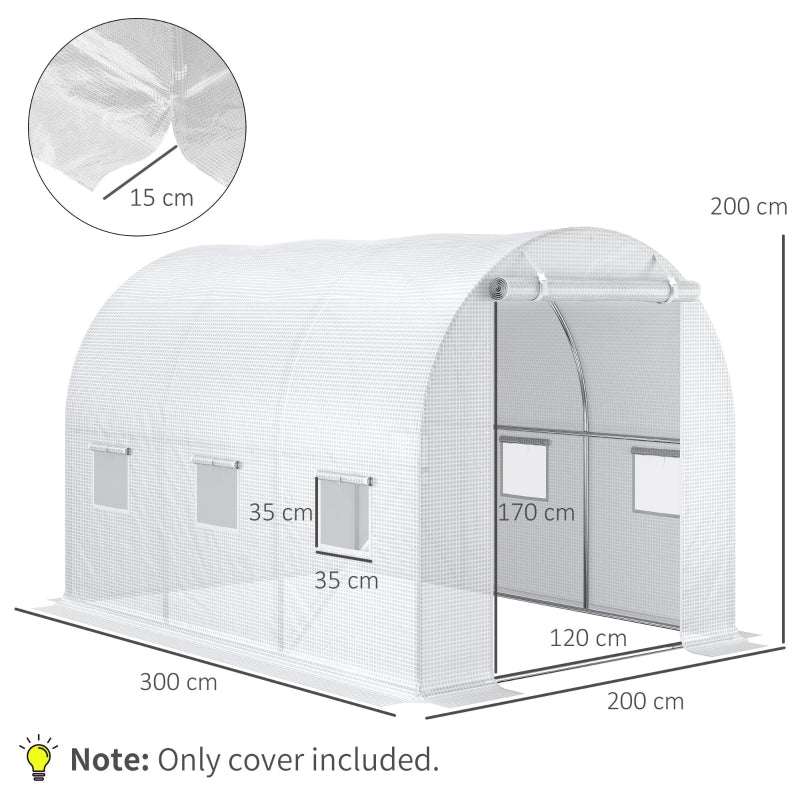 3 x 2 x 2m Polytunnel Greenhouse Replacement Cover, Roll-up Windows Door, White PE