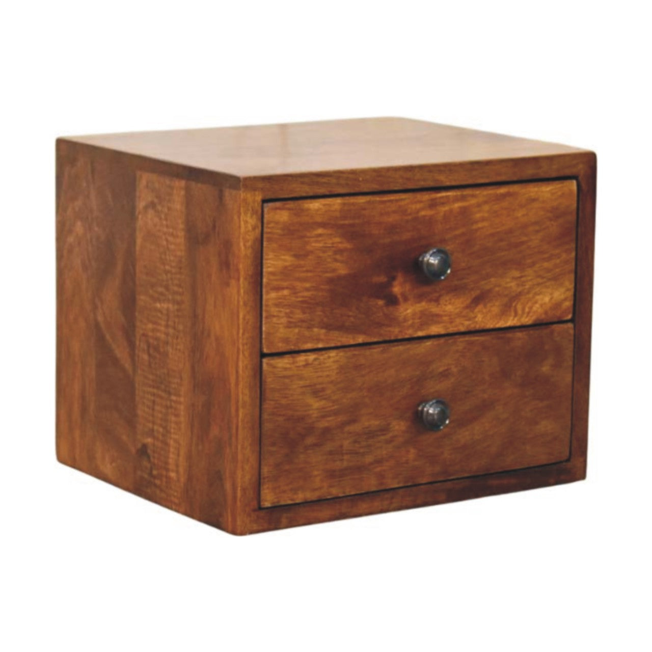 Solis Chestnut Nightstand, Wall Mounted 2 Drawers, Solid Wood Dark Brown