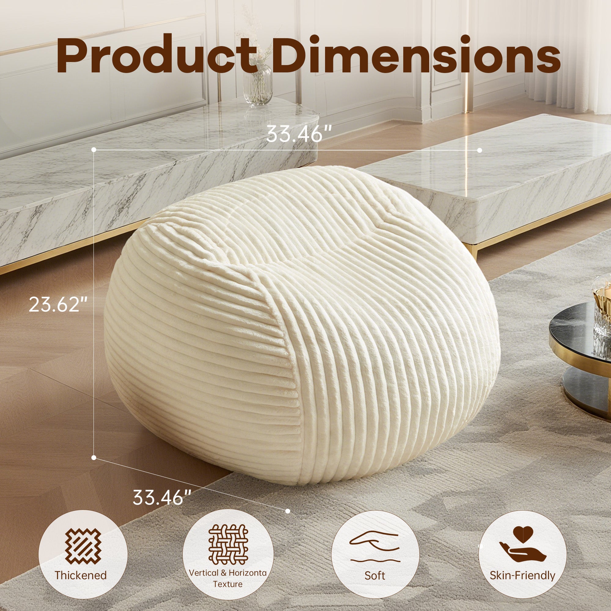 Bean Bag Chair, Ultra Plush Memory Foam Lounge Sofa, Beige Faux Suede