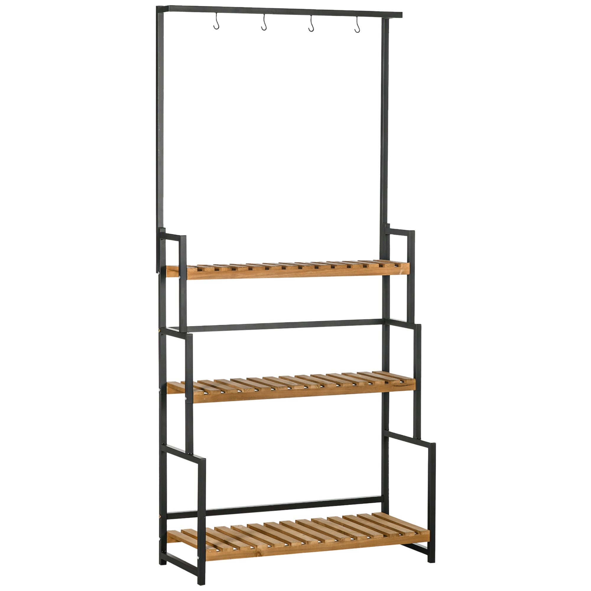 3 Tiered Plant Stand with Hanging Hooks, Indoor Outdoor Flower Rack Shelf