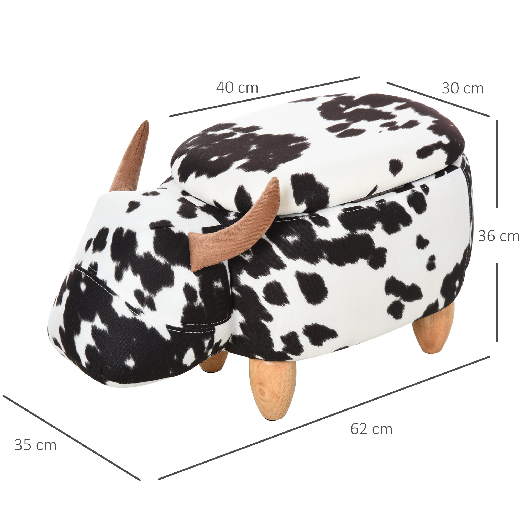 Animal Stool Piglet Upholstered Storage Decorative Black White