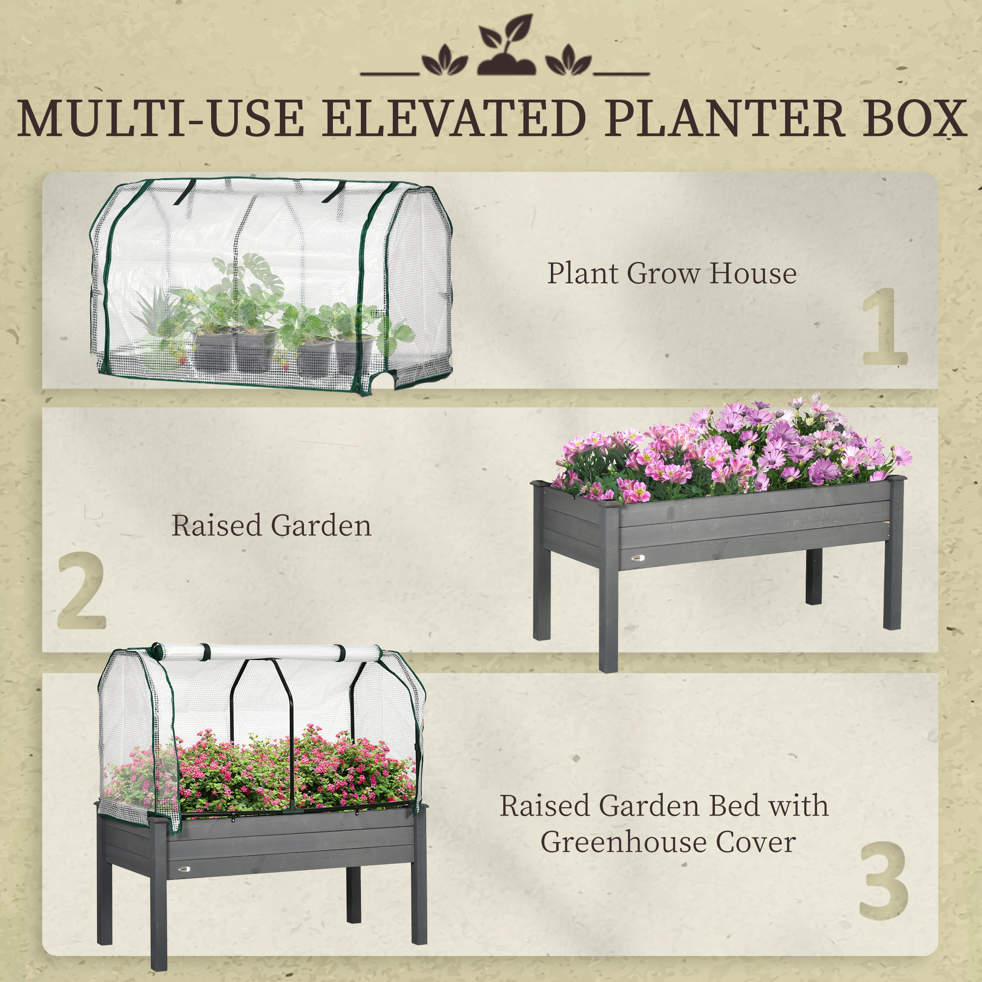 Raised Garden Bed Elevated Planter Box with PE Cover, Dark Grey