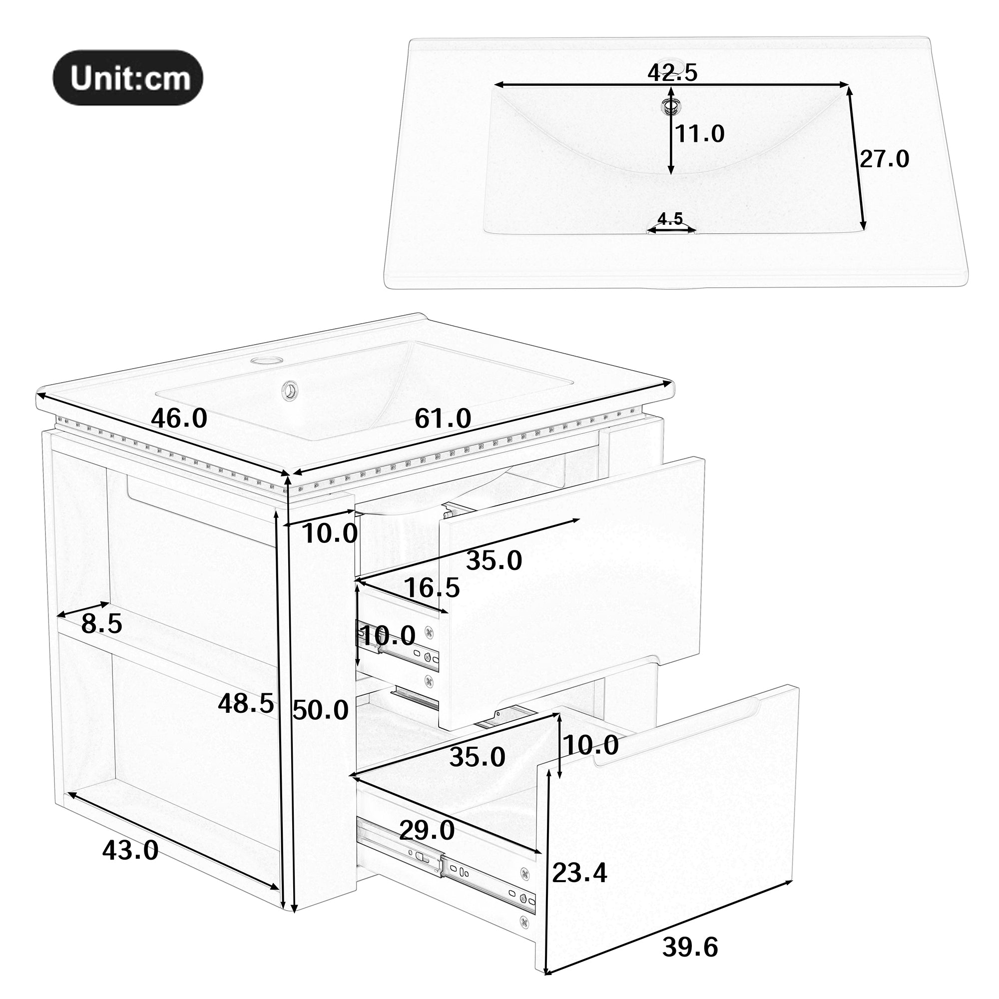 Wall-Mounted Bathroom Cabinet with LED Sensor Lighting and Integrated Sink, White