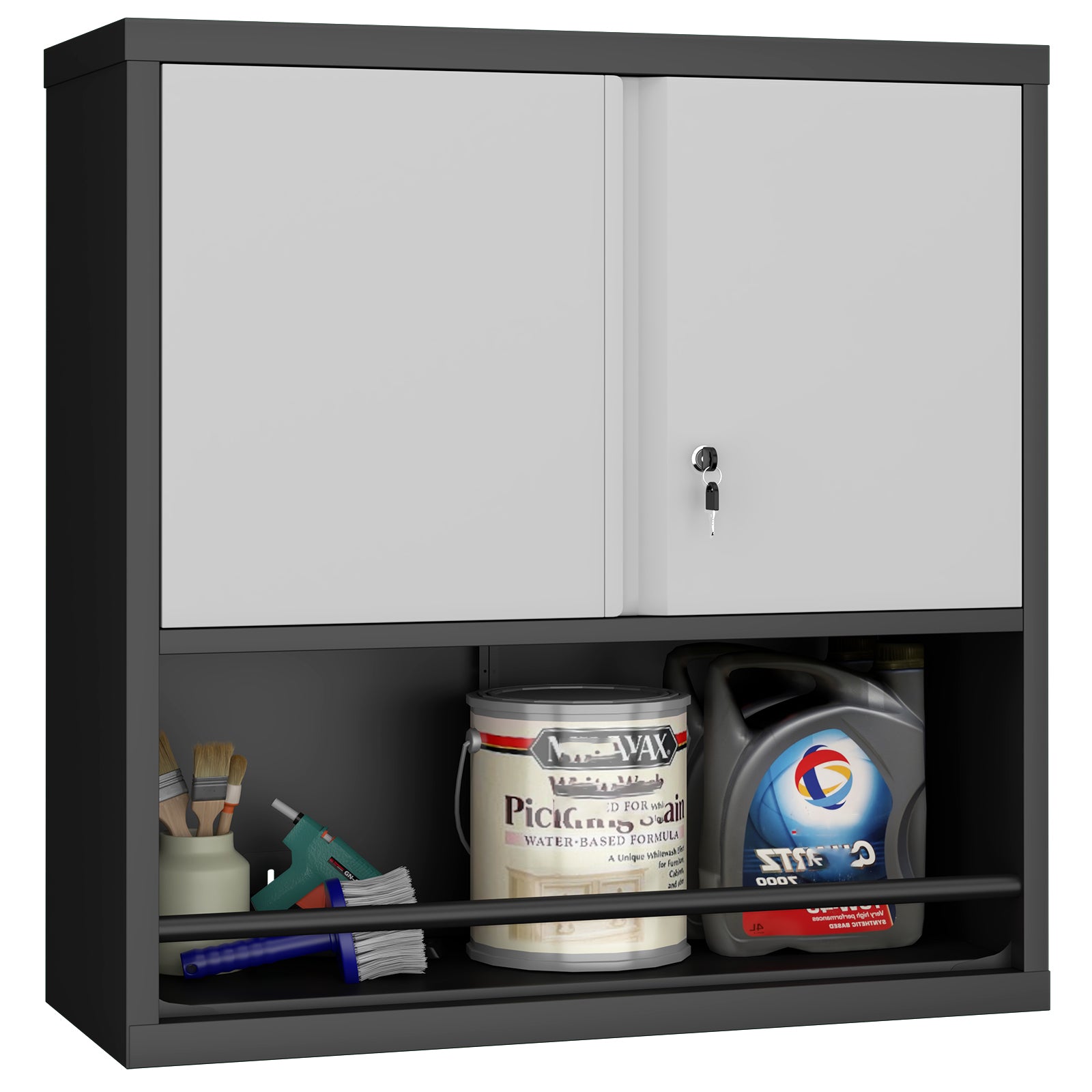 Storage Cabinet with 2 Doors and Adjustable Shelves, Black Metal