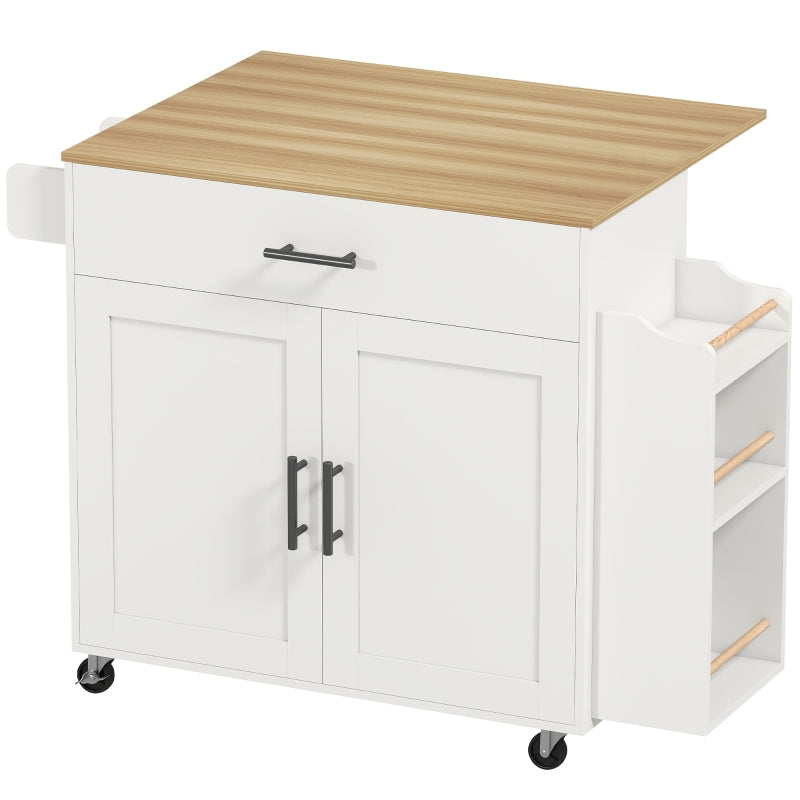 Kitchen Island Mobile Folding Worktop Drawer Shelf - White