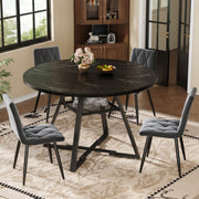 Round Dining Table Metal Legs Marble Look - Black/White