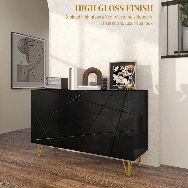 Modern Luxe Sideboard, High Gloss with Hairpin Legs - Black