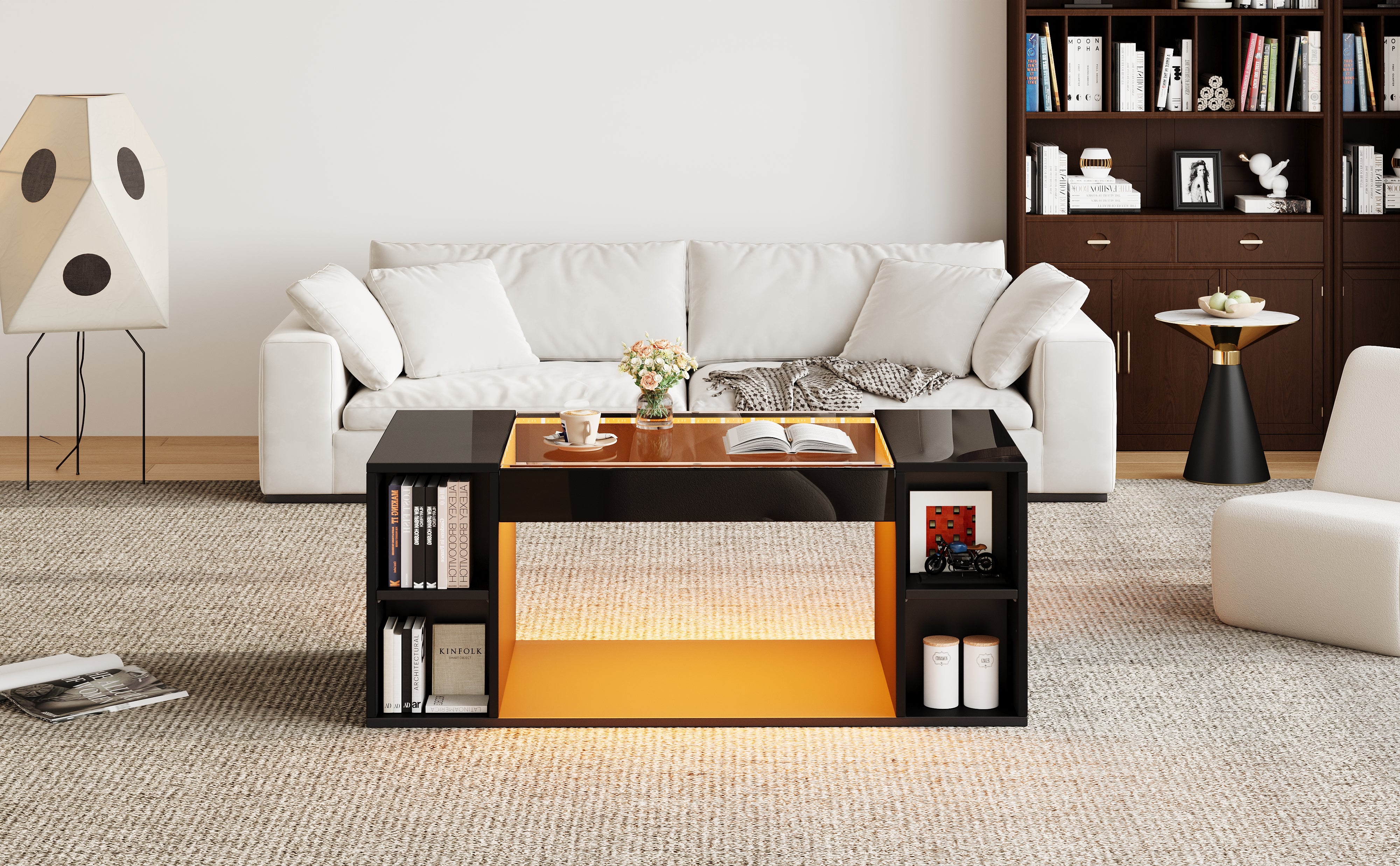 Coffee Table 100x50x40cm LED High-Gloss Tempered Glass Black