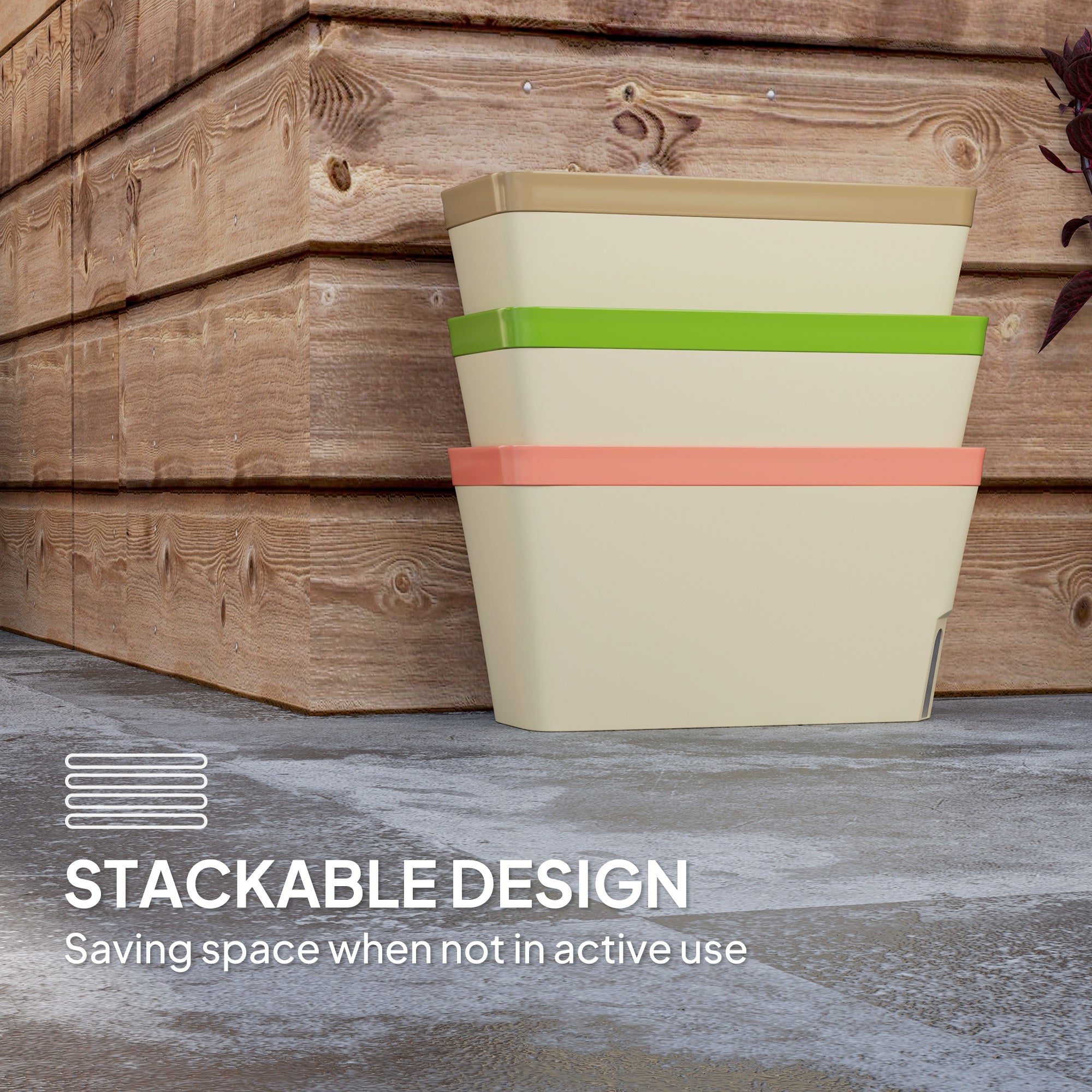 Set of 3 Self Watering Rectangular Plant Pots, 27cm Visual Water Level Window, Plastic