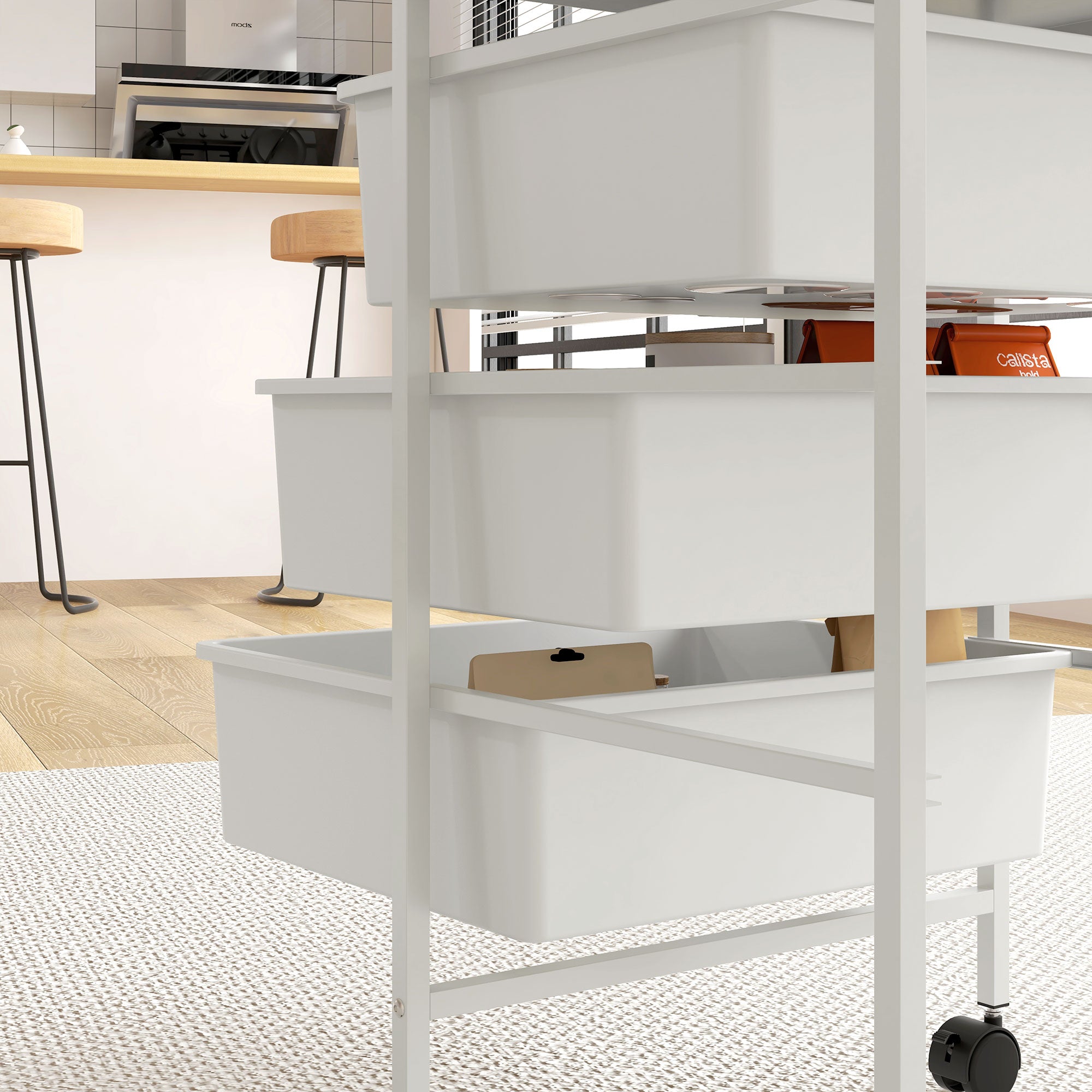 Rolling Cart, 3 Tiers, Handles, Storage, White