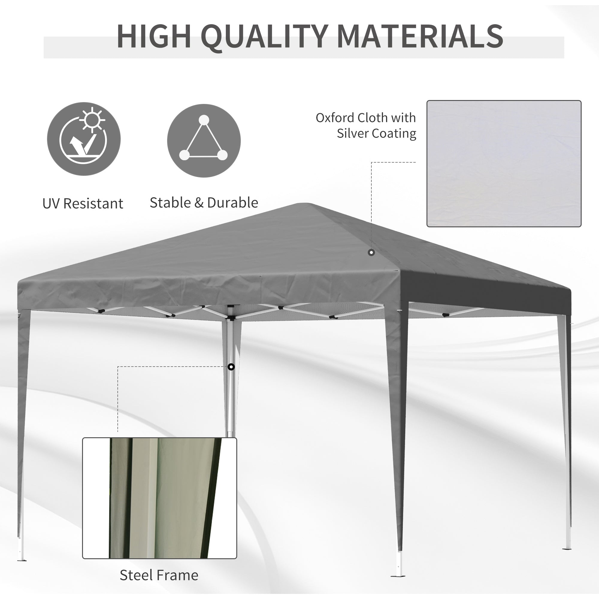 3x3m Pop Up Gazebo with Sides, Waterproof, Carry Bag, Height Adjustable, Grey