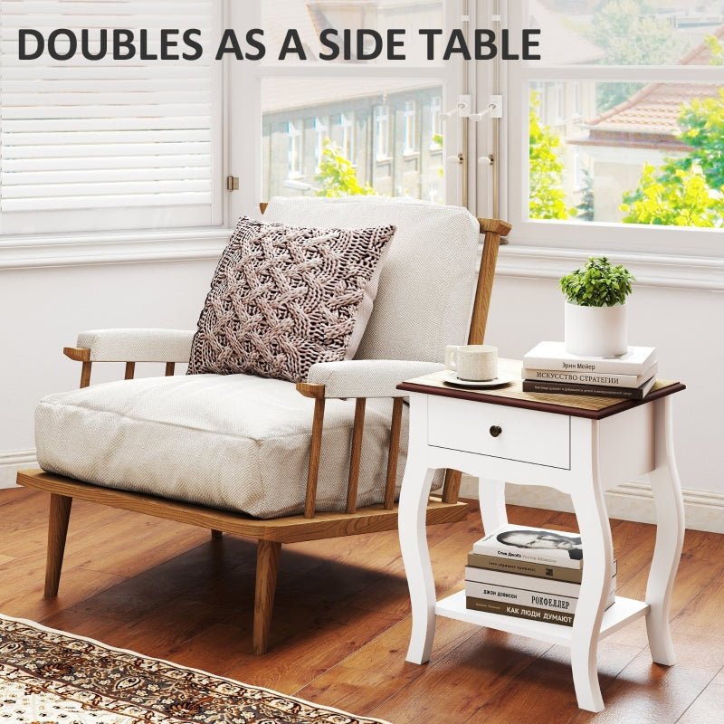 2pcs Bedside Tables French Style Drawer Open Shelf White