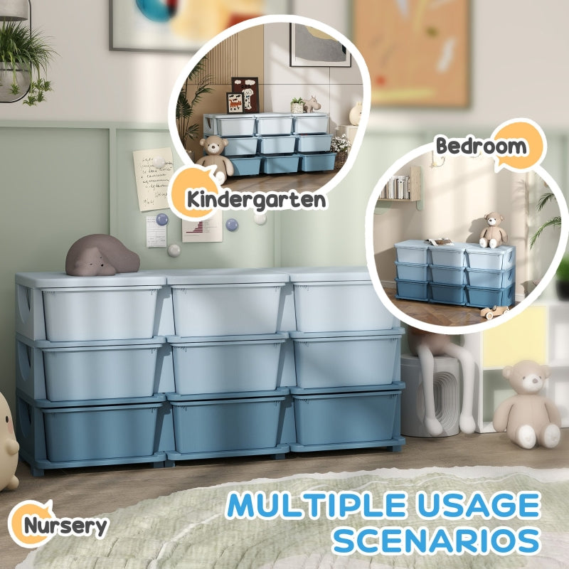 Kids Storage Unit, Nine Drawer Polypropylene - Blue