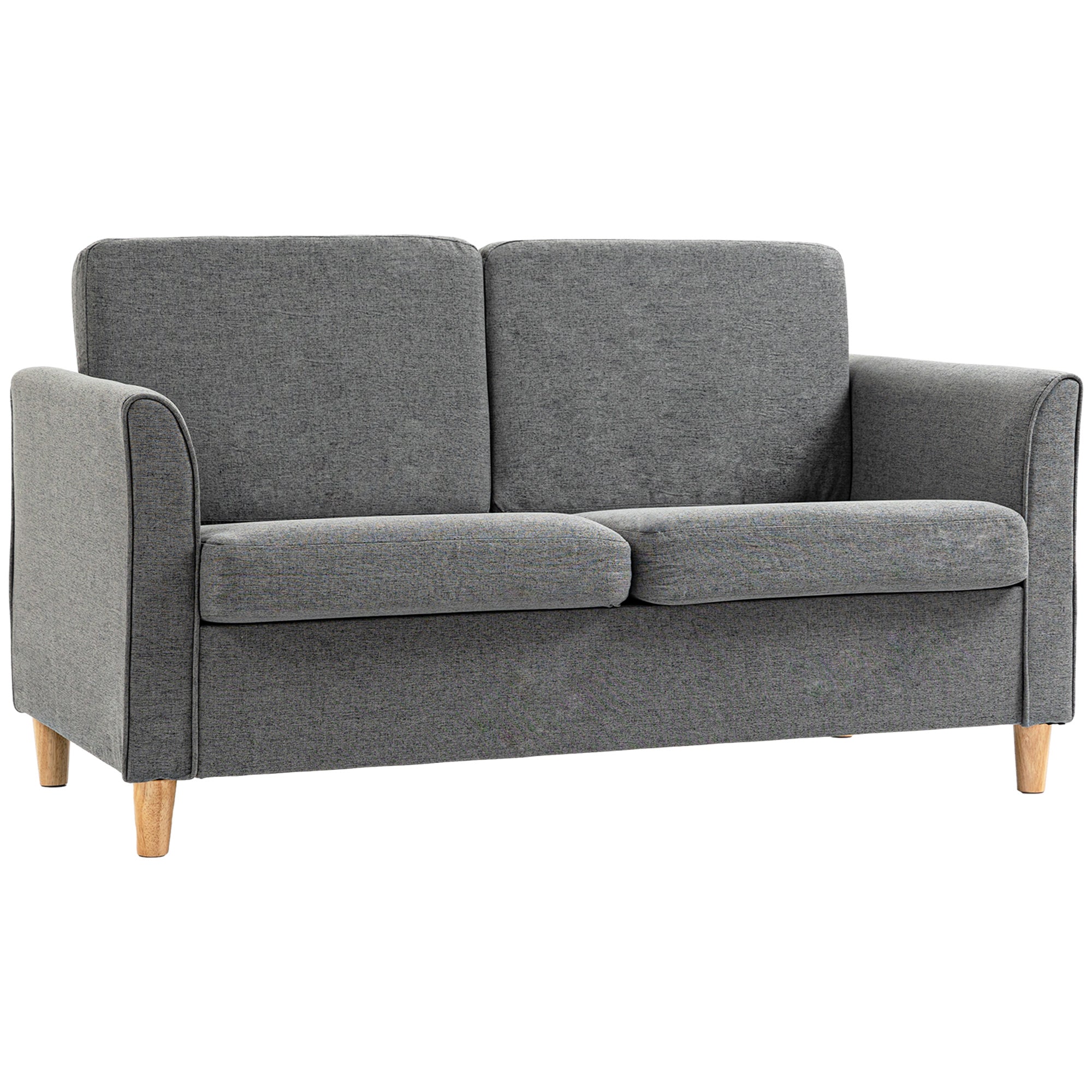 Compact Loveseat Sofa, 2 Seater with Wood Legs, Grey