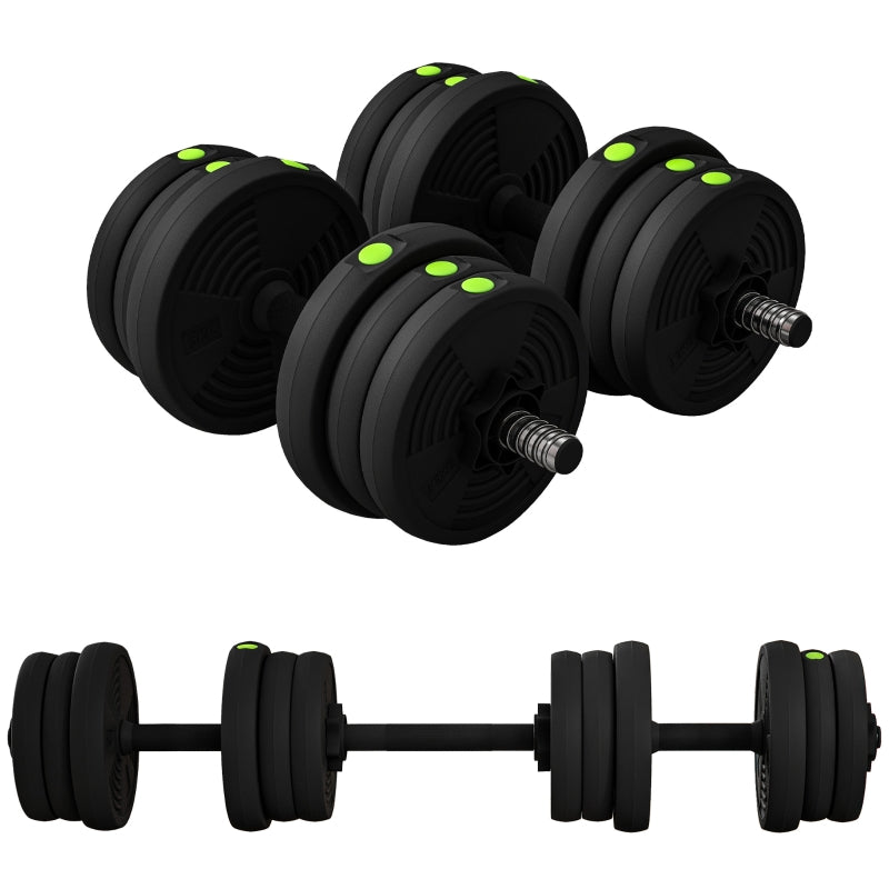 2-in-1 Dumbbell Barbell Set, 20 kg, Non-Slip & Floor-Friendly, Black/Green