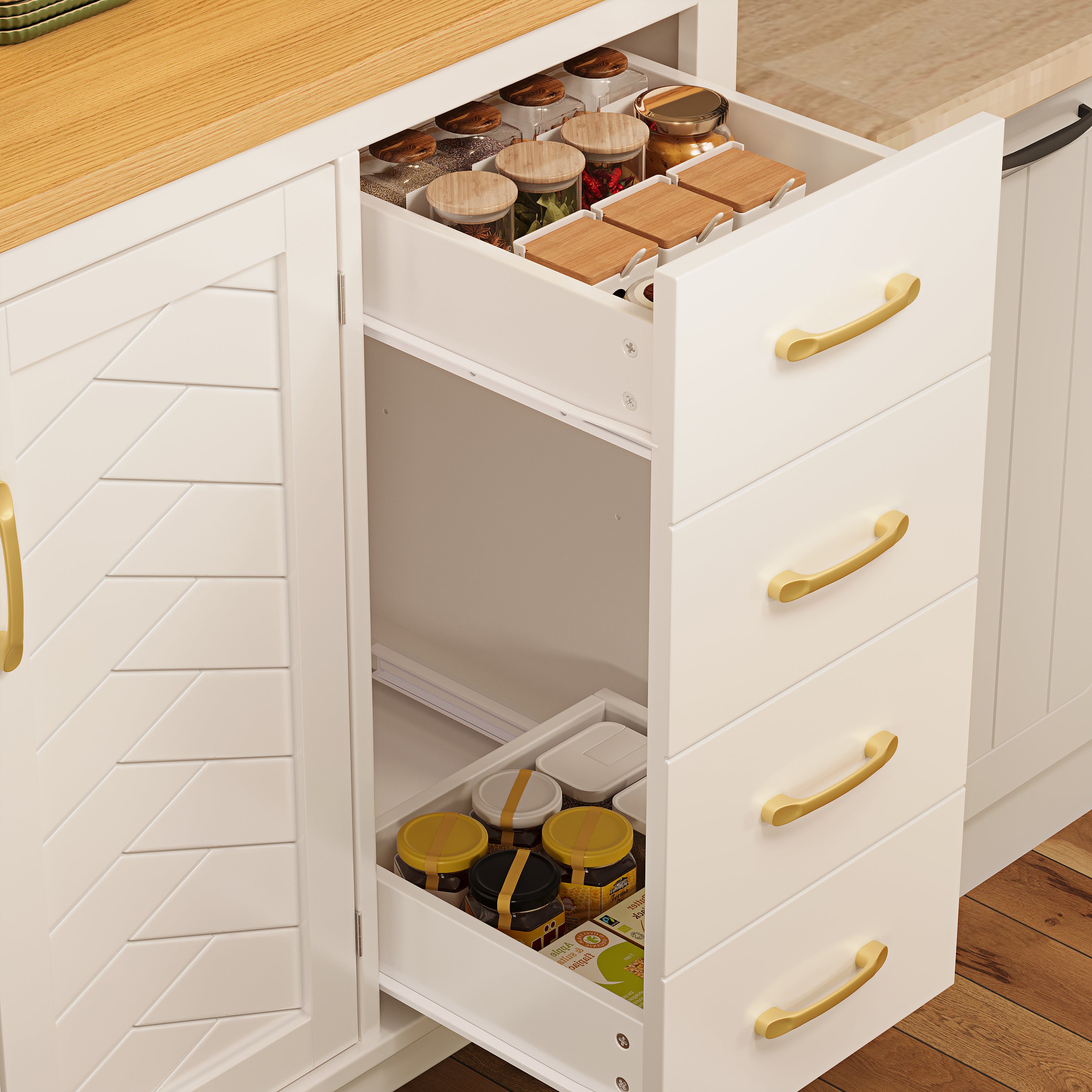 Sideboard Kitchen Cabinet with LED Light Strip and Drink Holders, Green/Black/White