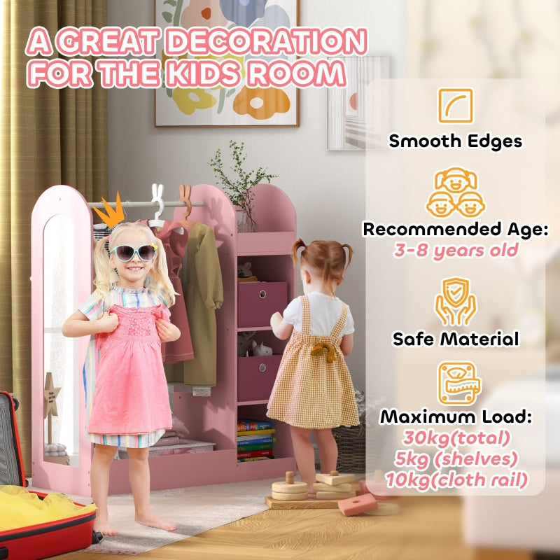 Kids Clothes Rail Storage Shelf Boxes Mirror Pink
