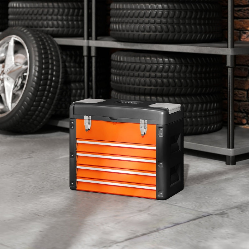 Tool box, 49.7 x 25.3 x 40.7 cm, 4 drawers, steel, orange