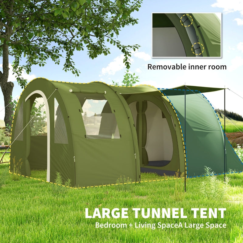 5-6 Man Camping Tent, 2 Room with Floor and Carry Bag, Green