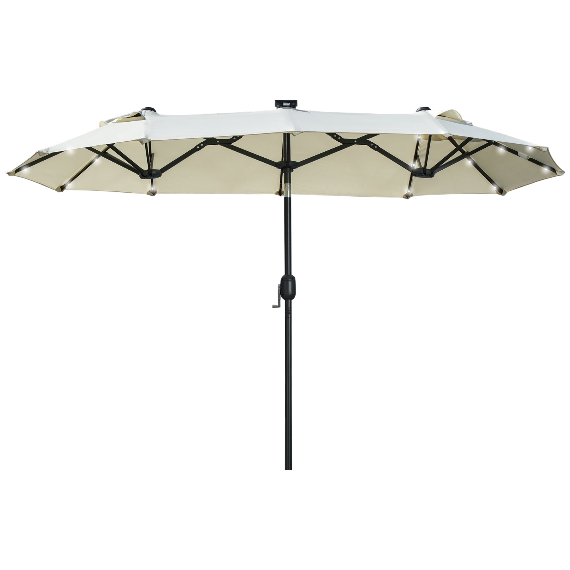 Double Parasol 295x219cm LED Adjustable Tilt Garden Umbrella, Polyester & Steel, Beige