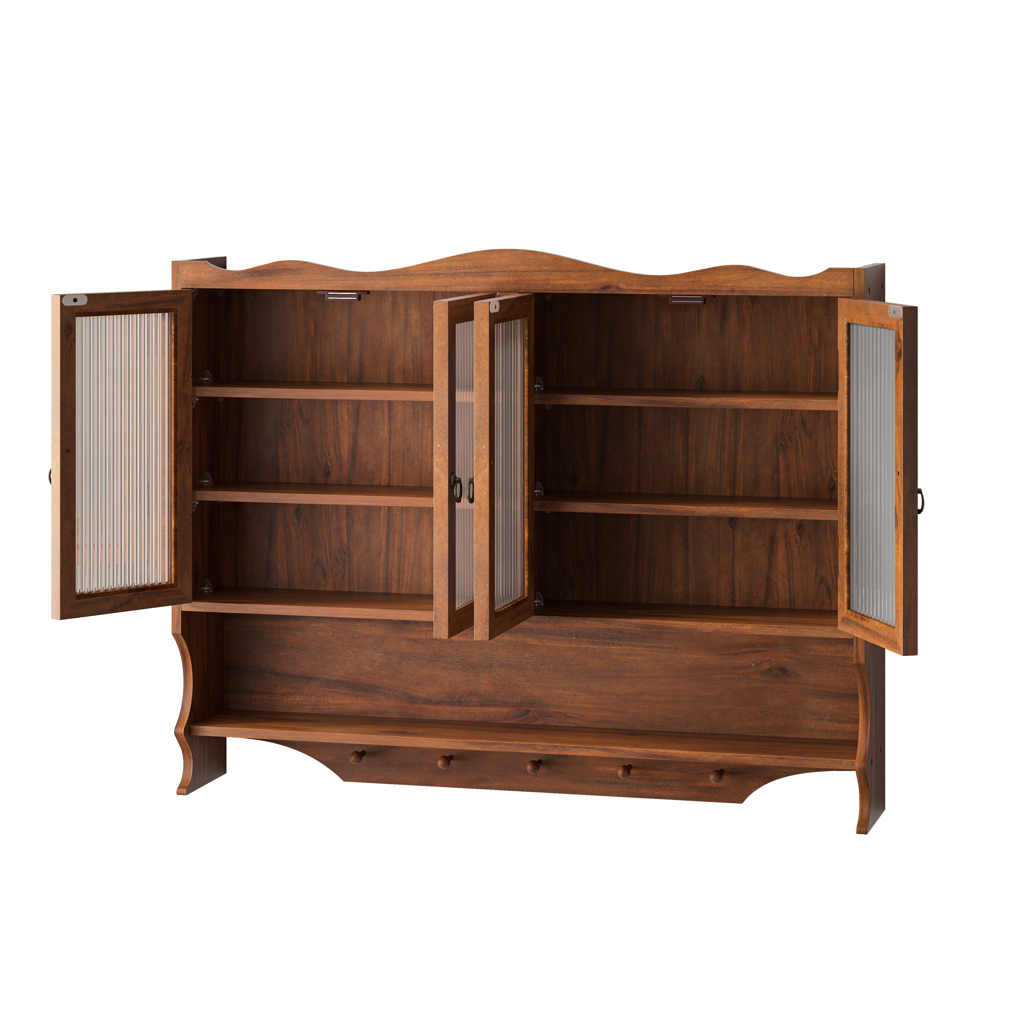 Wall-Mounted Cabinet 100CM Retro 4 Door Storage/Hook Rack Brown