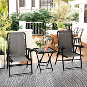 Three-Piece Garden Table and Chair Set, Folding Bistro Mesh-Top, Dark Grey