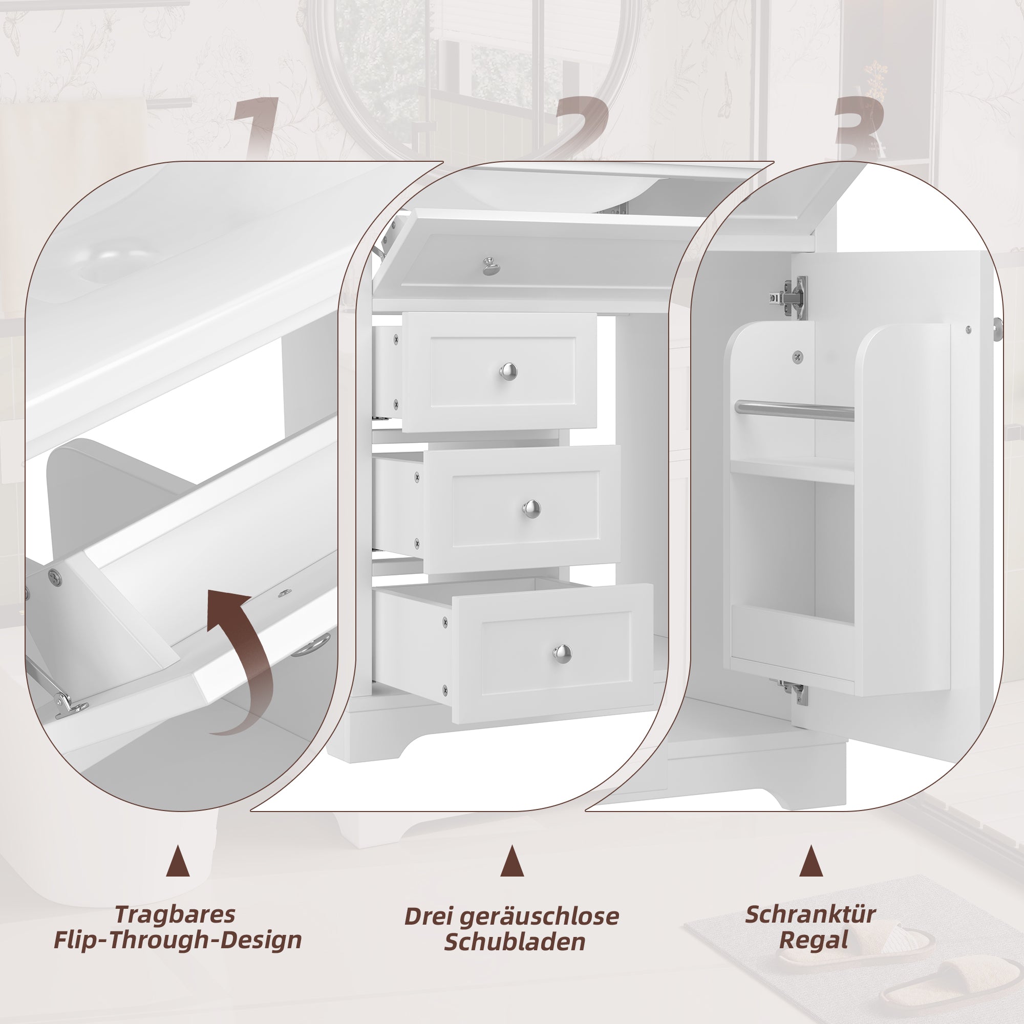 Bathroom Vanity Unit with Ceramic Sink and Drop-down Drawer, White