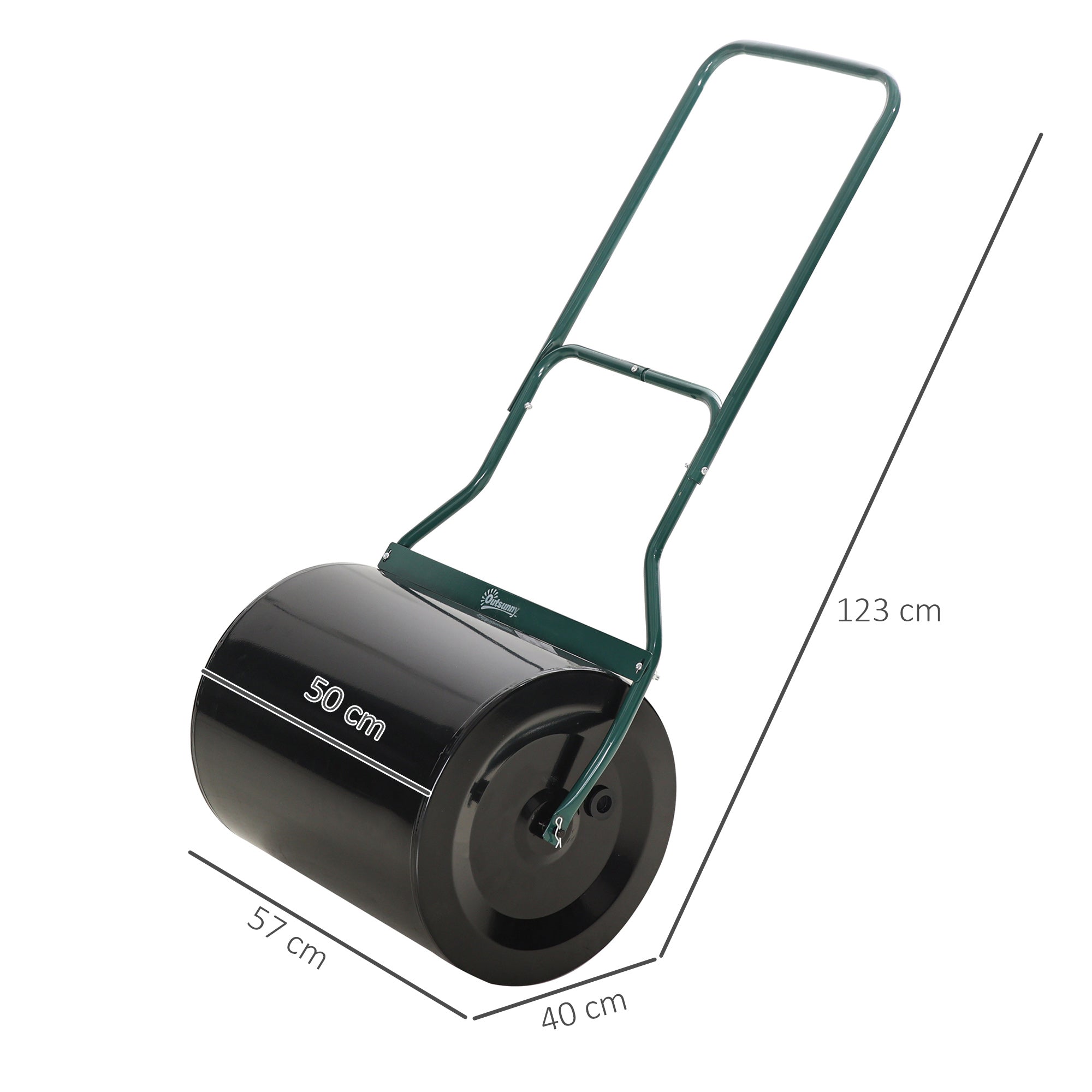 lawn roller with u-handle, 40 cm diameter, 60 L water/sand filling, metal black