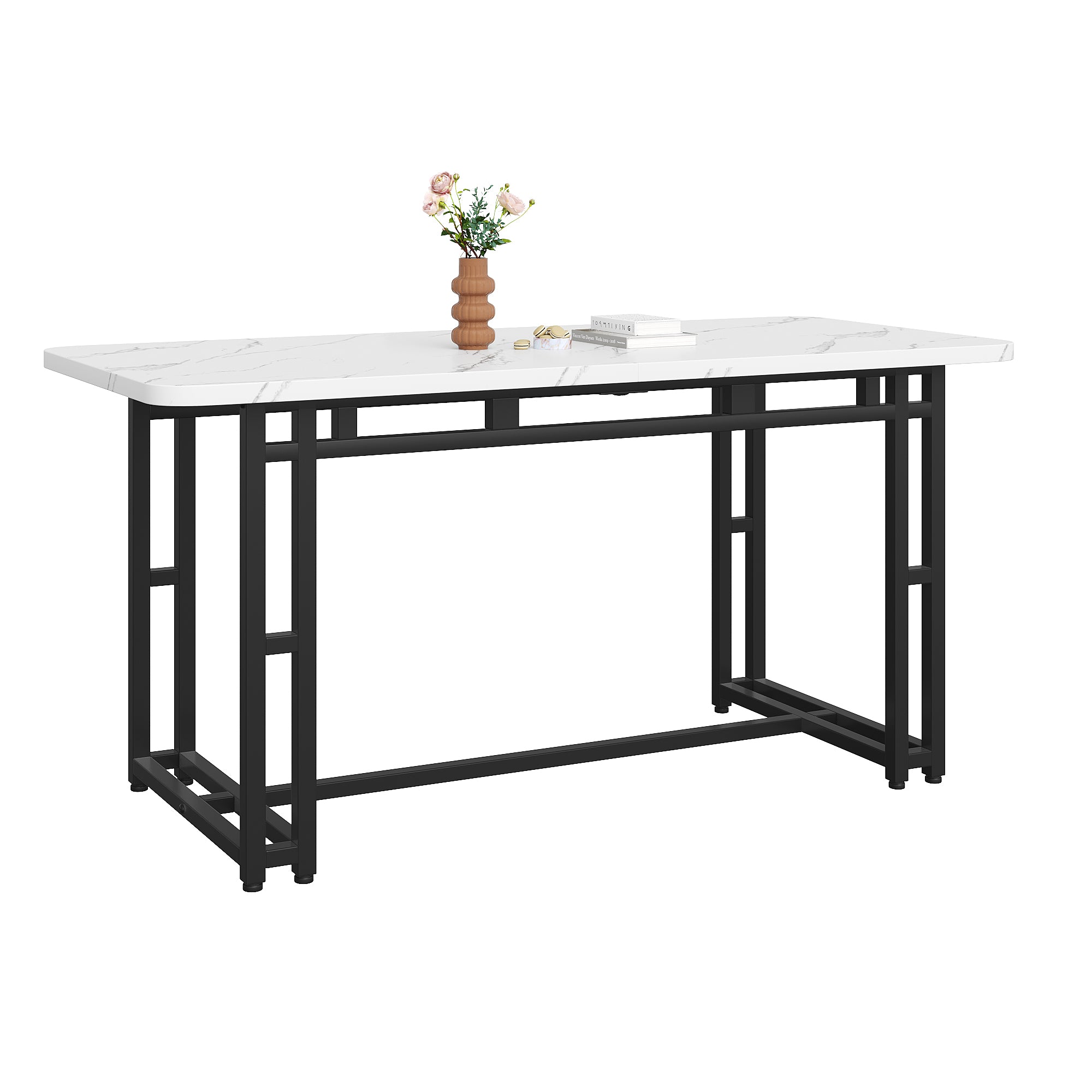 Lightweight Luxury Dining Table, 140x80cm Rectangular Metal Frame, Black