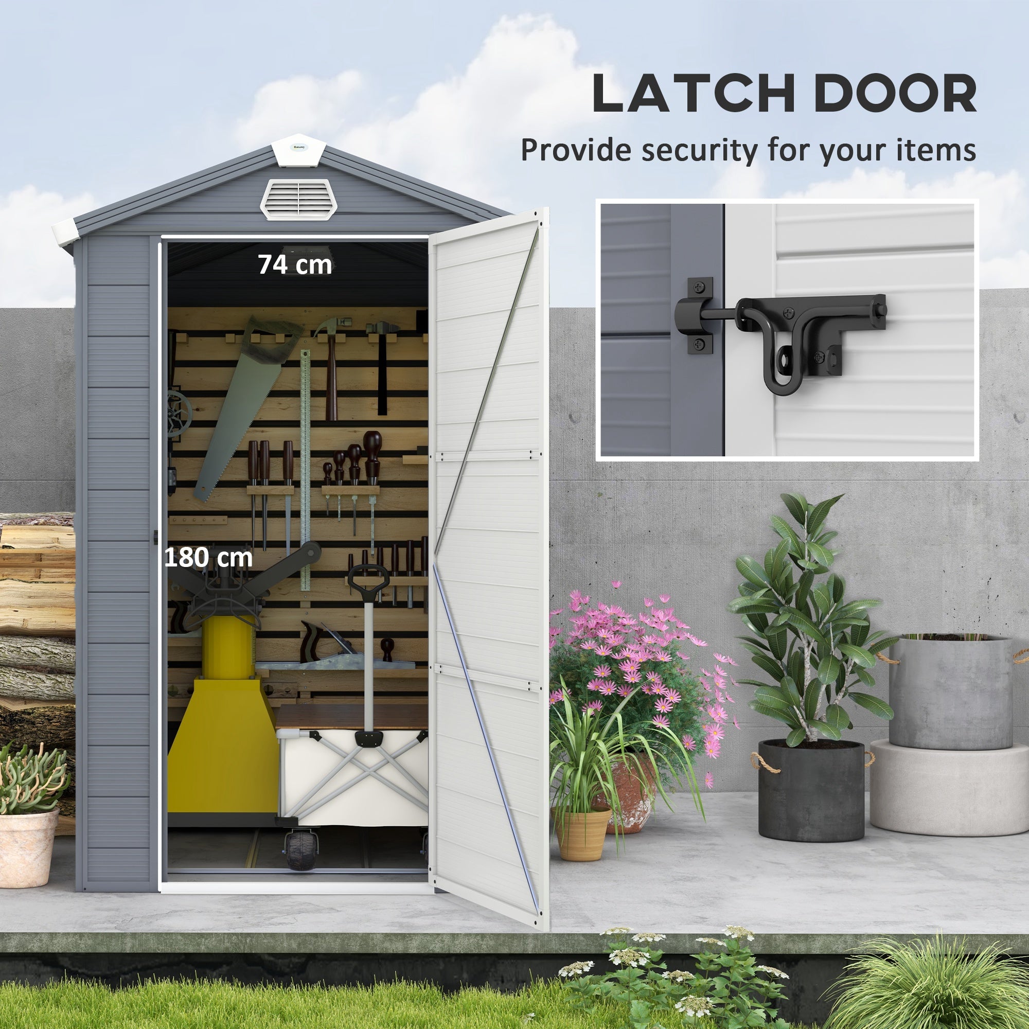 Shed 4.4ft x 6.2ft, with Foundation, Aluminium Frame and Plastic Wall, Grey