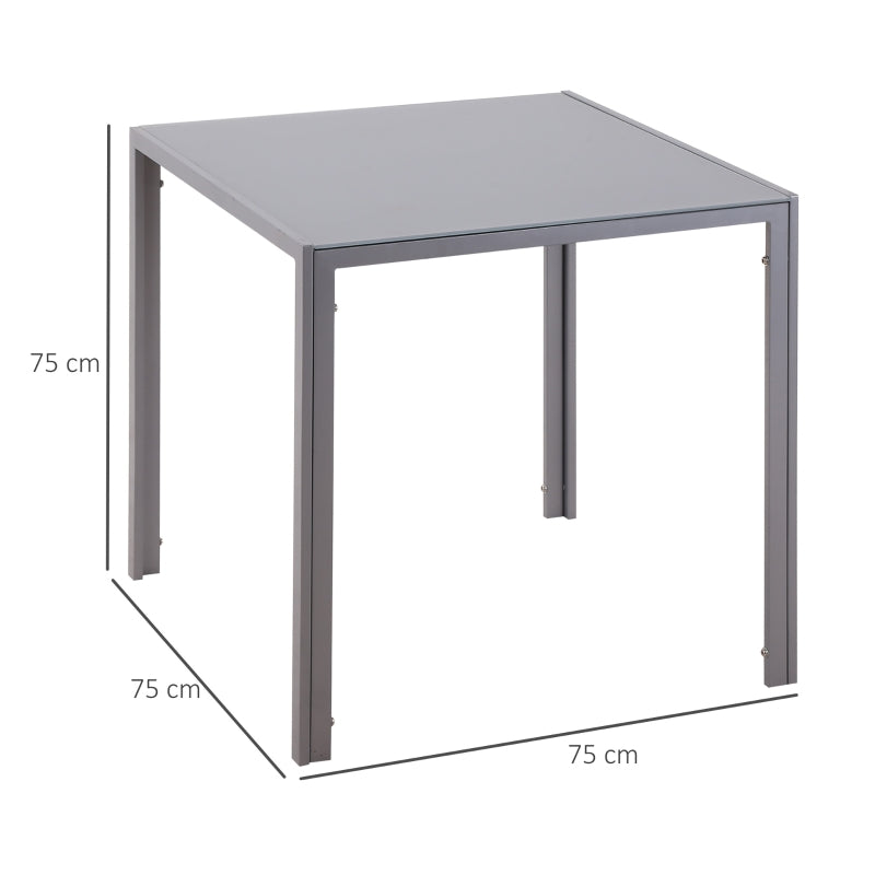 Modern Square Dining Table for 2-4 People with Glass Top & Metal Legs, Grey