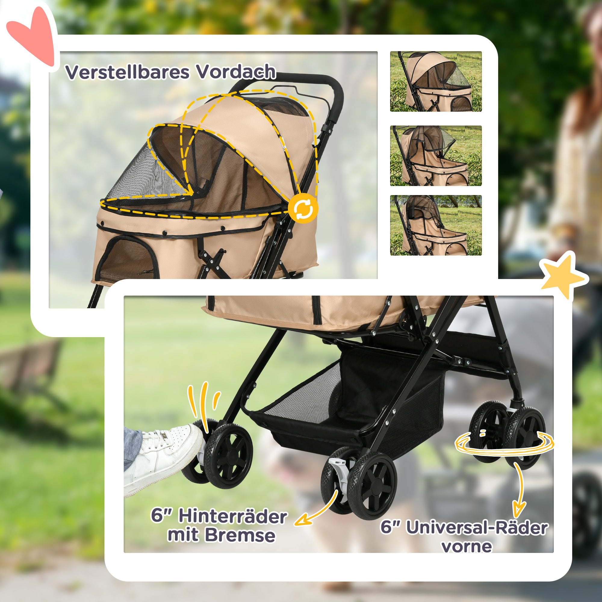 Dog Buggy, Small Dogs & Cats, Pet Cart, Oxford Light Brown