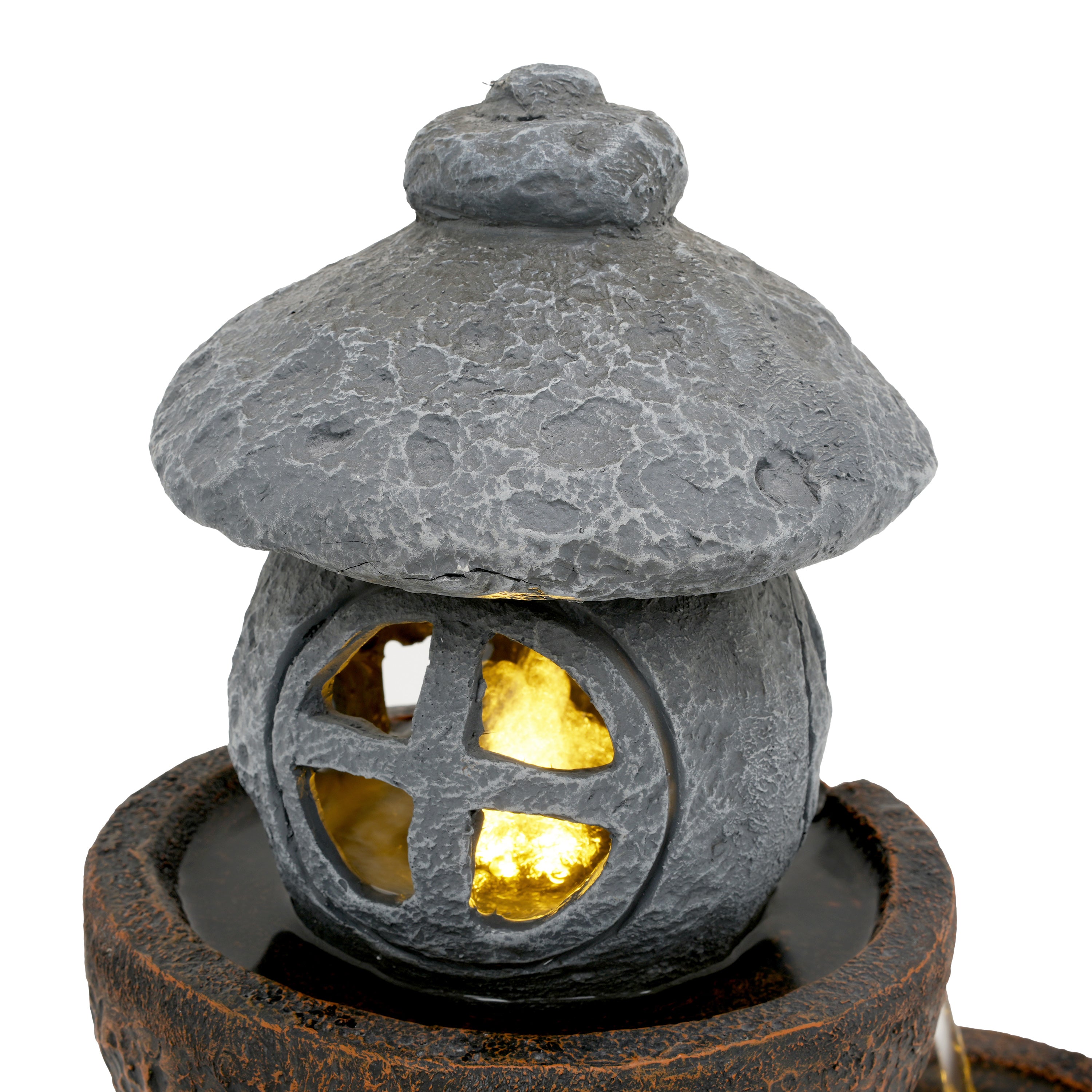 Japanese Garden Zen LED Outdoor Fountain, 95 cm with Tranquil Water Feature, Stone Grey