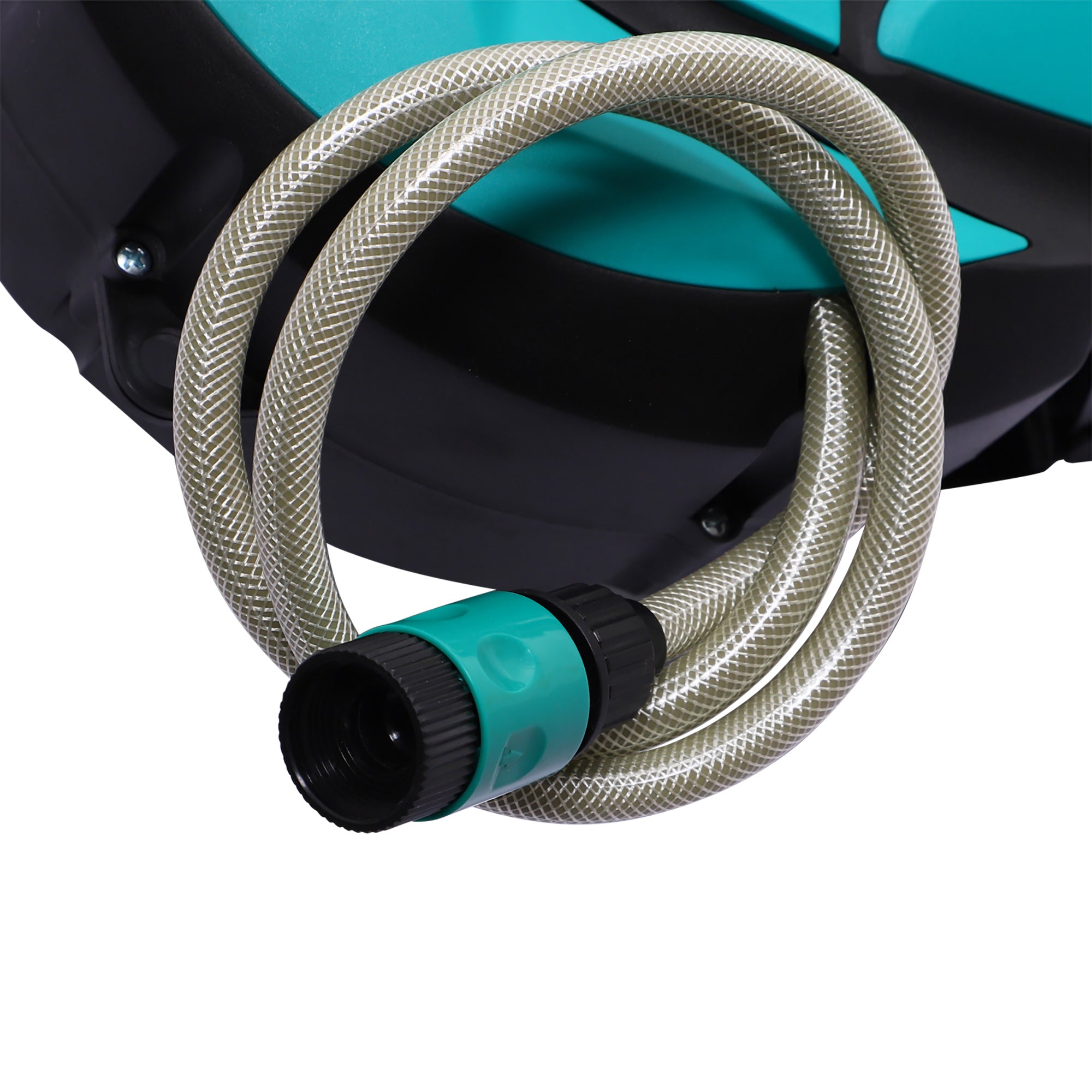 DURHAND wall-mounted hose reel 10m swiveling 180° with multi-spray, plastic green black