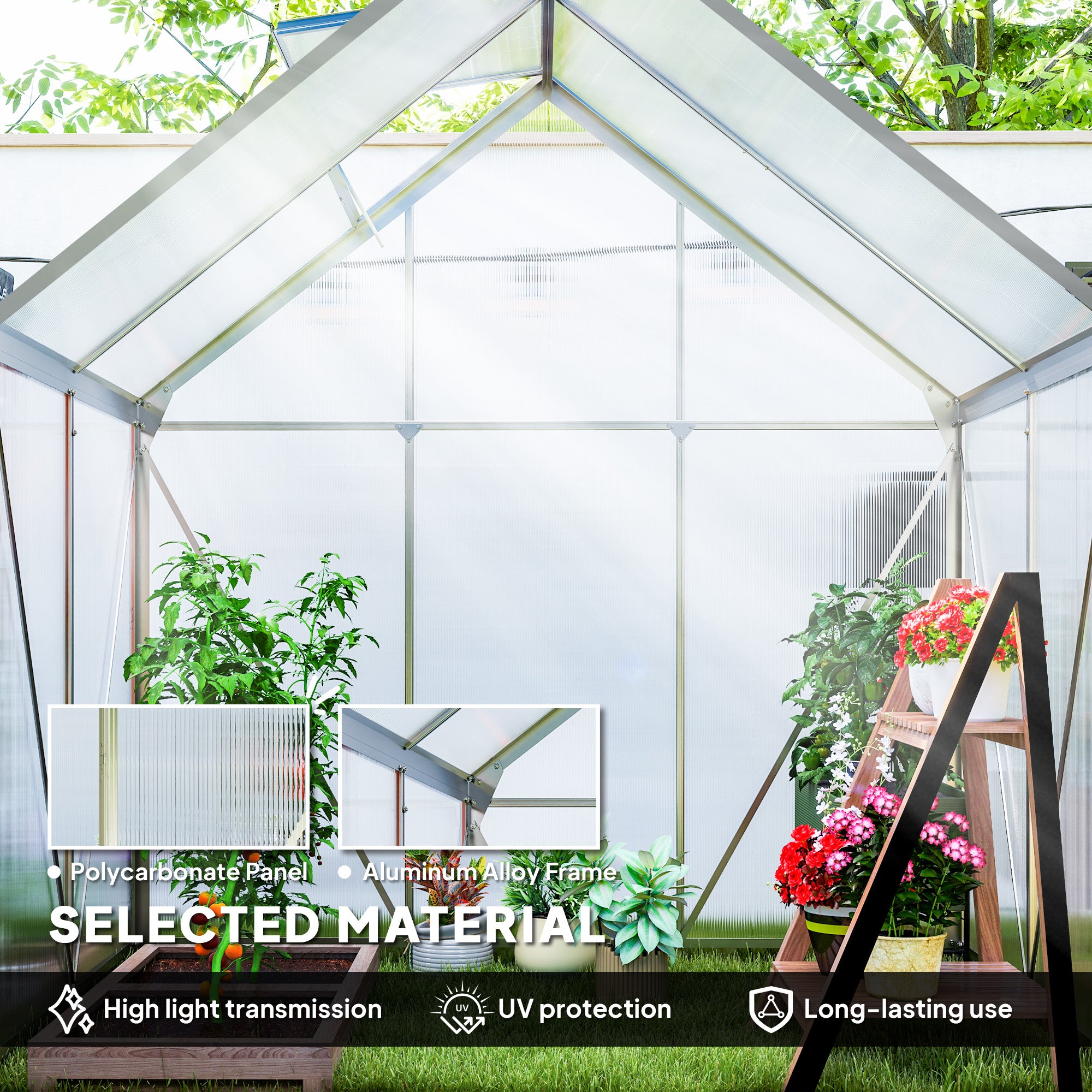 Walk-In Polycarbonate Greenhouse 192.5 x 131cm, Silver-Tone