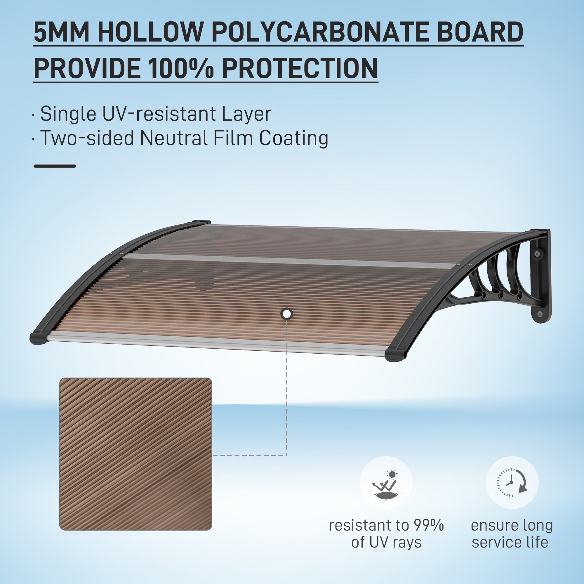Front Door Canopy Outdoor Awning Polycarbonate Rain Shelter Brown