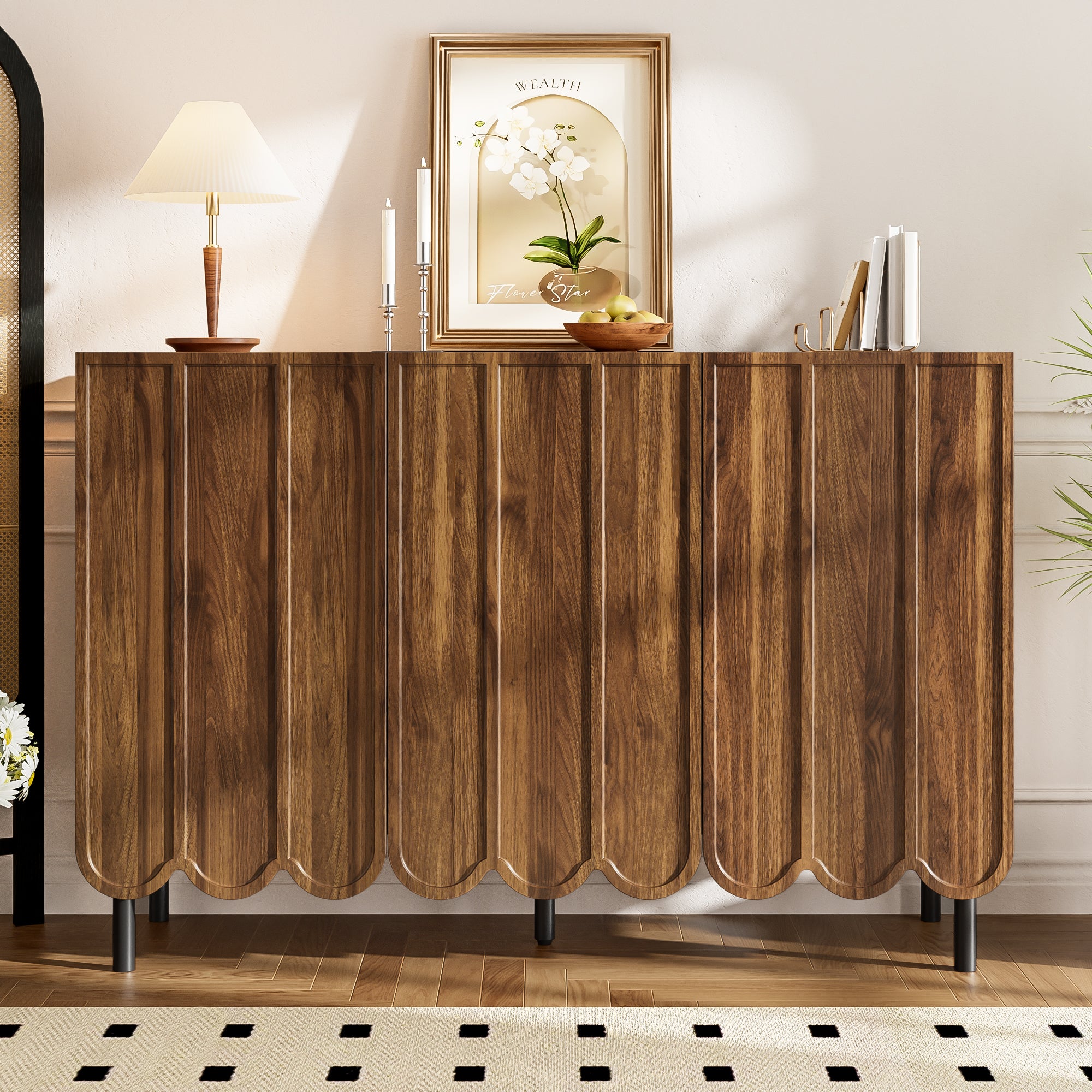 Sideboard - Wave Doors, Handleless, Adjustable Shelves, 120x35x80 cm - Wood