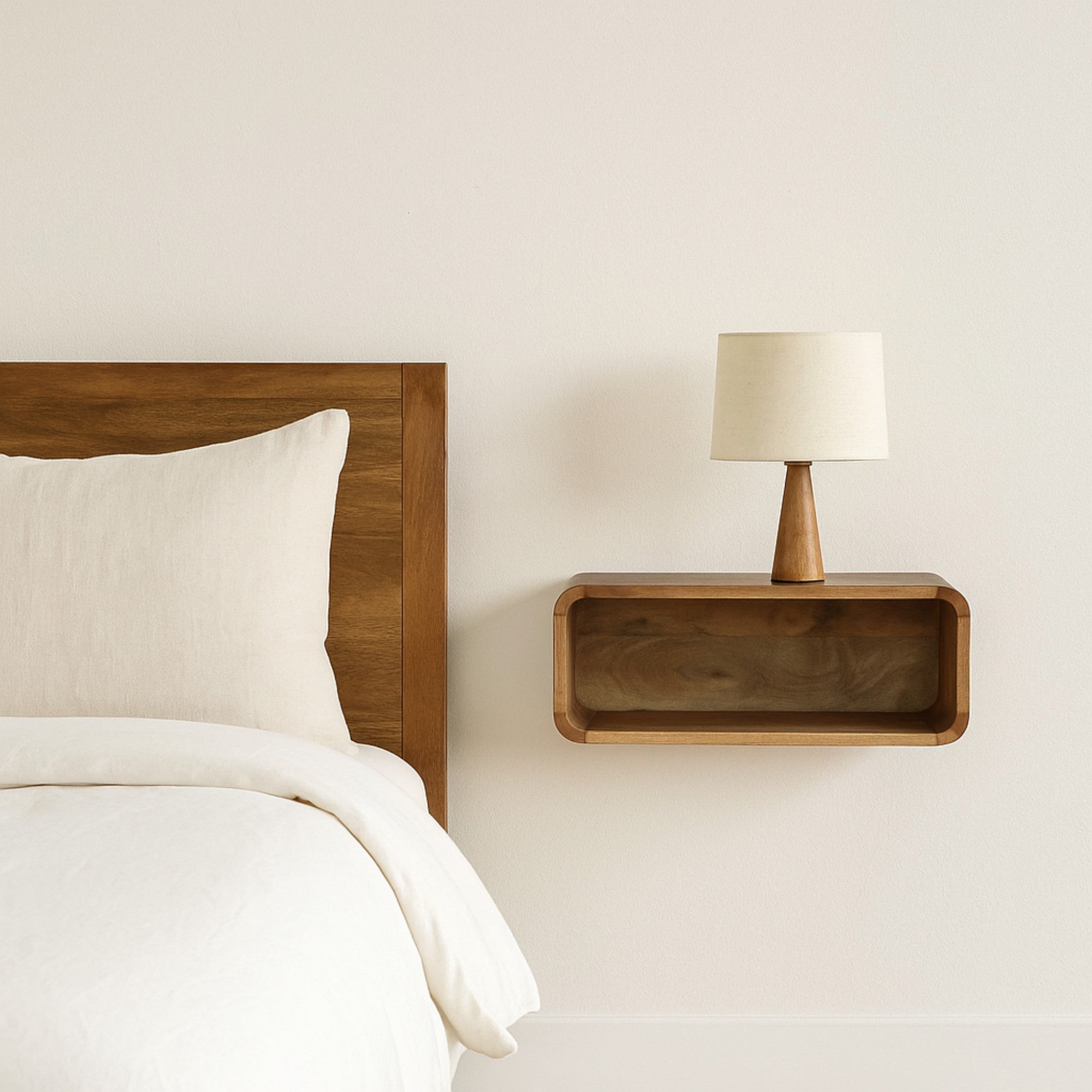 Elegant Space-Saver Wall Mounted Round Bedside Chestnut Wood