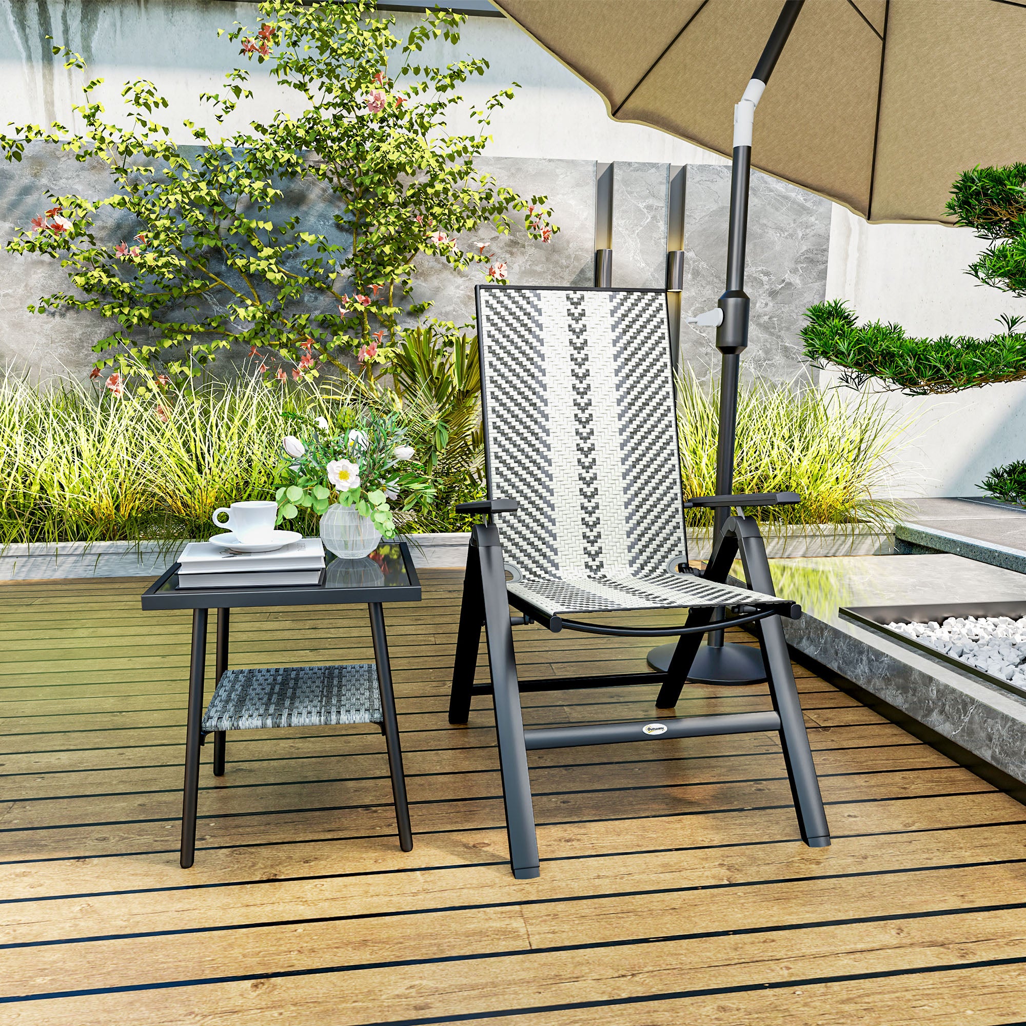 Rattan Garden Chairs Reclining Folding Grey