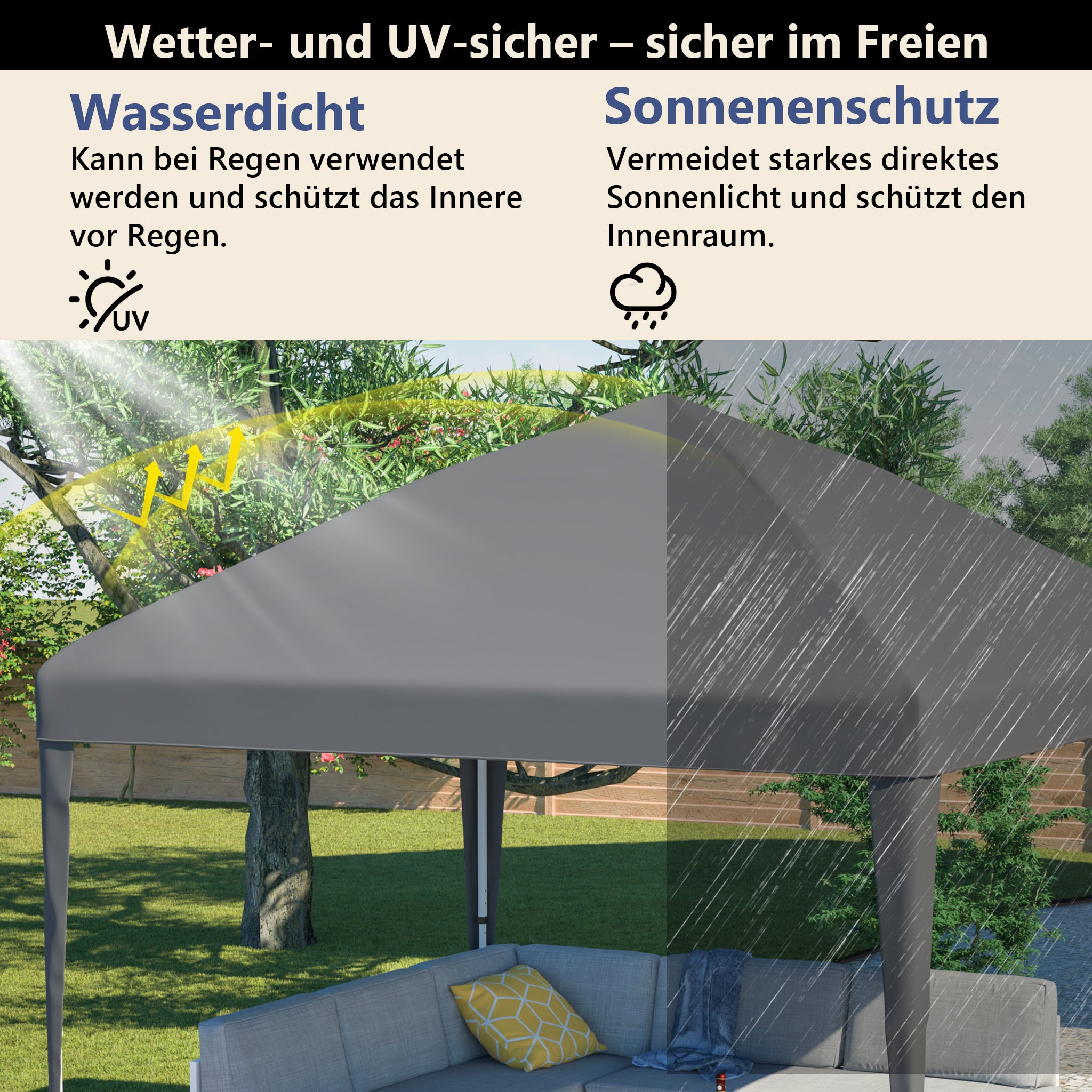 Pop-up Gazebo, Height-Adjustable Folding Garden with 4 Sandbags & Carrying Bag, Gray