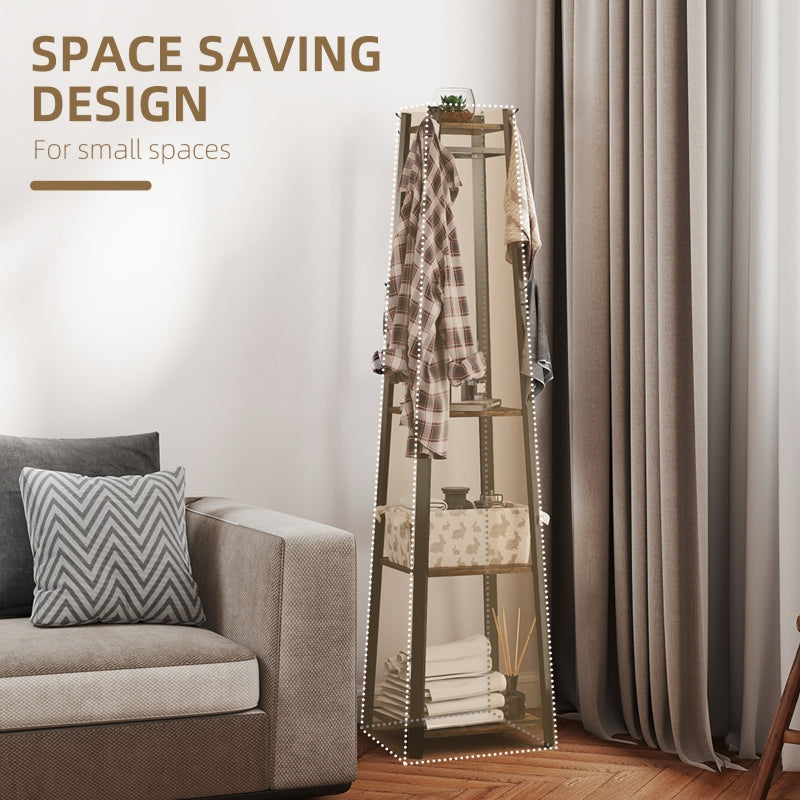 Compact Freestanding Coat Rack Multi-Storage Trapezium Shape - Black/Brown