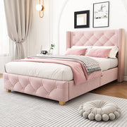 Pink Velvet Upholstered 3ft Single Bed with Slatted Frame