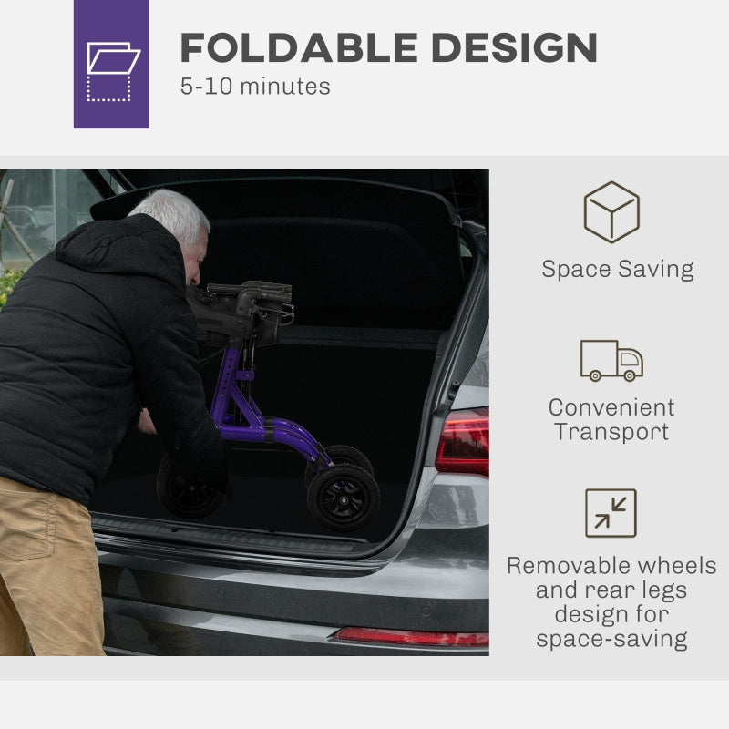 Folding Rollator Walker - Lightweight, All-terrain, Adjustable, Purple
