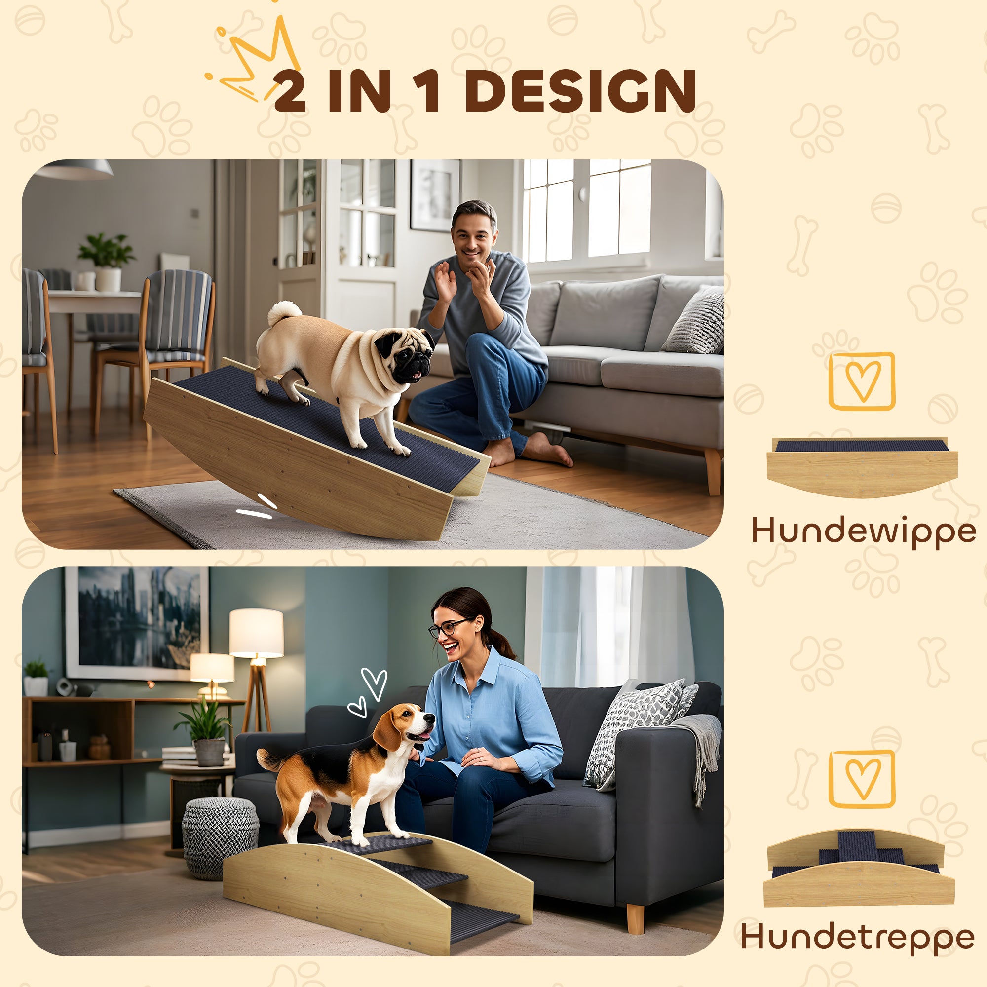 2-in-1 Dog Seesaw, Agility Ramp for Small & Medium Dogs, Natural Wood