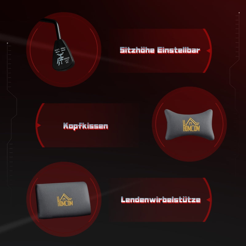 Ergonomic Gaming Chair, 3D Armrests Adjustable Lumbar Support, Grey