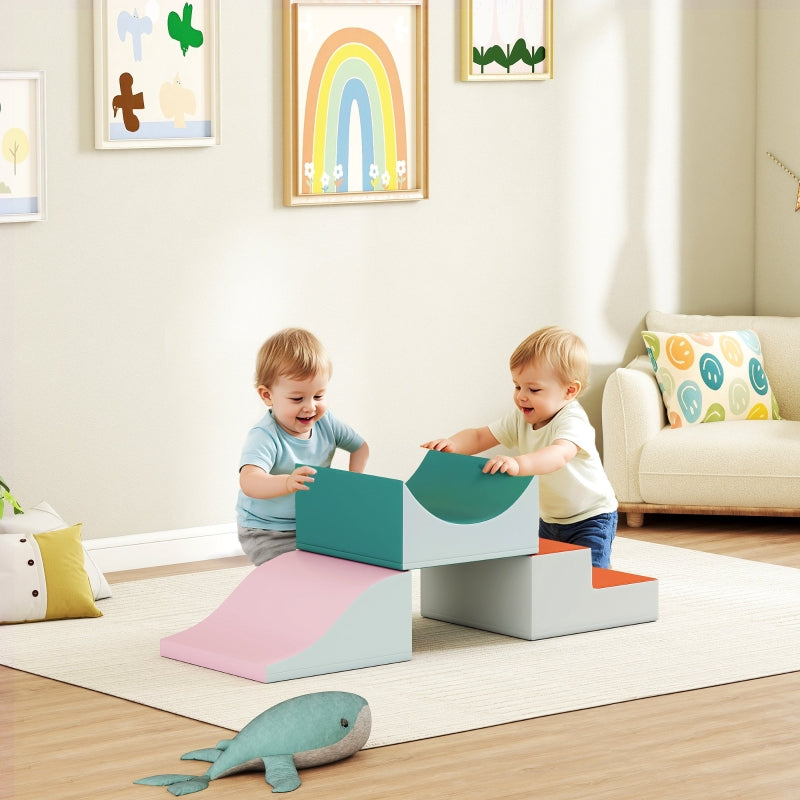 Climbing and Crawling Set, 3-Piece Foam Play Set for Toddlers, Light Grey Faux Leather