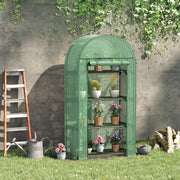 4 Tier Mini Greenhouse, Portable with Storage Shelf and Roll-Up Zipped Door, Green PE Cover