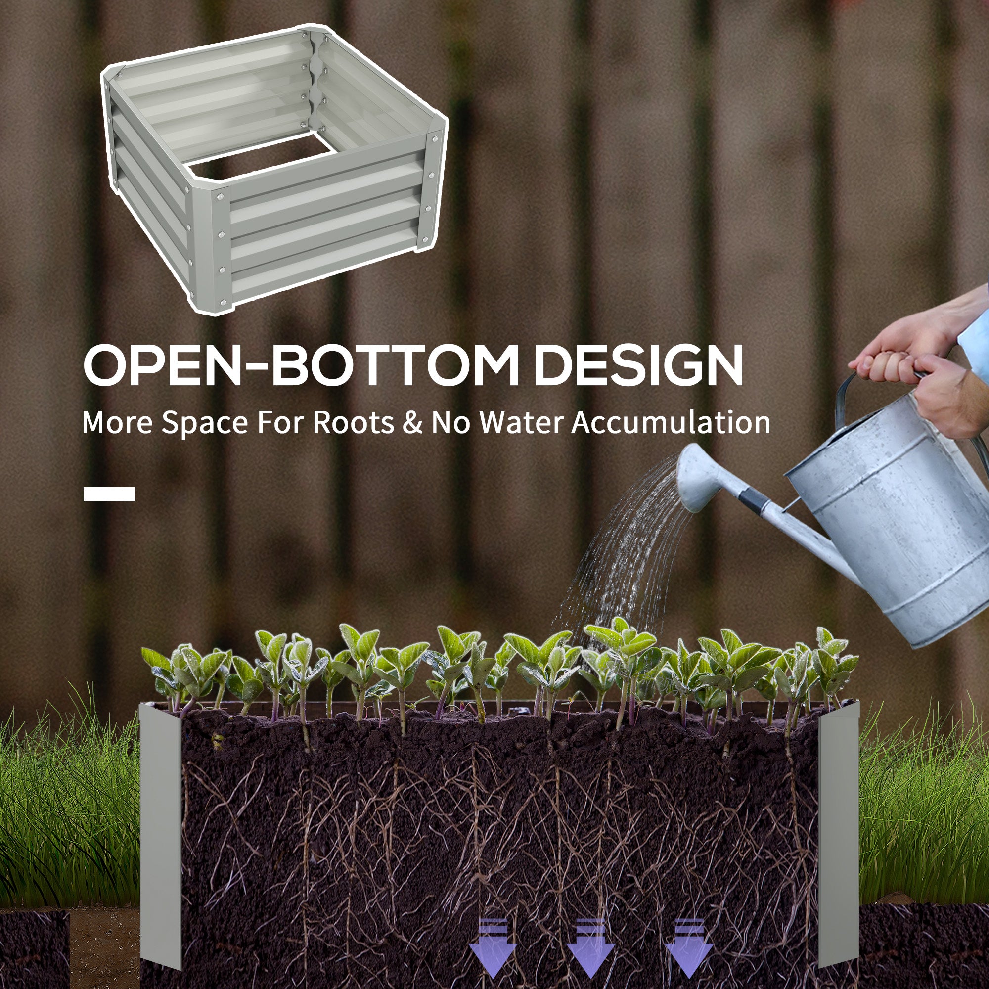 Steel Planter Boxes, Set of Two 60x60cm, Light Grey