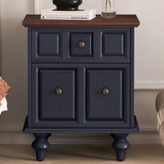 Vintage Bedside Table 52CM with 2 Drawers Roman Column Legs Solid Wood Dark Blue