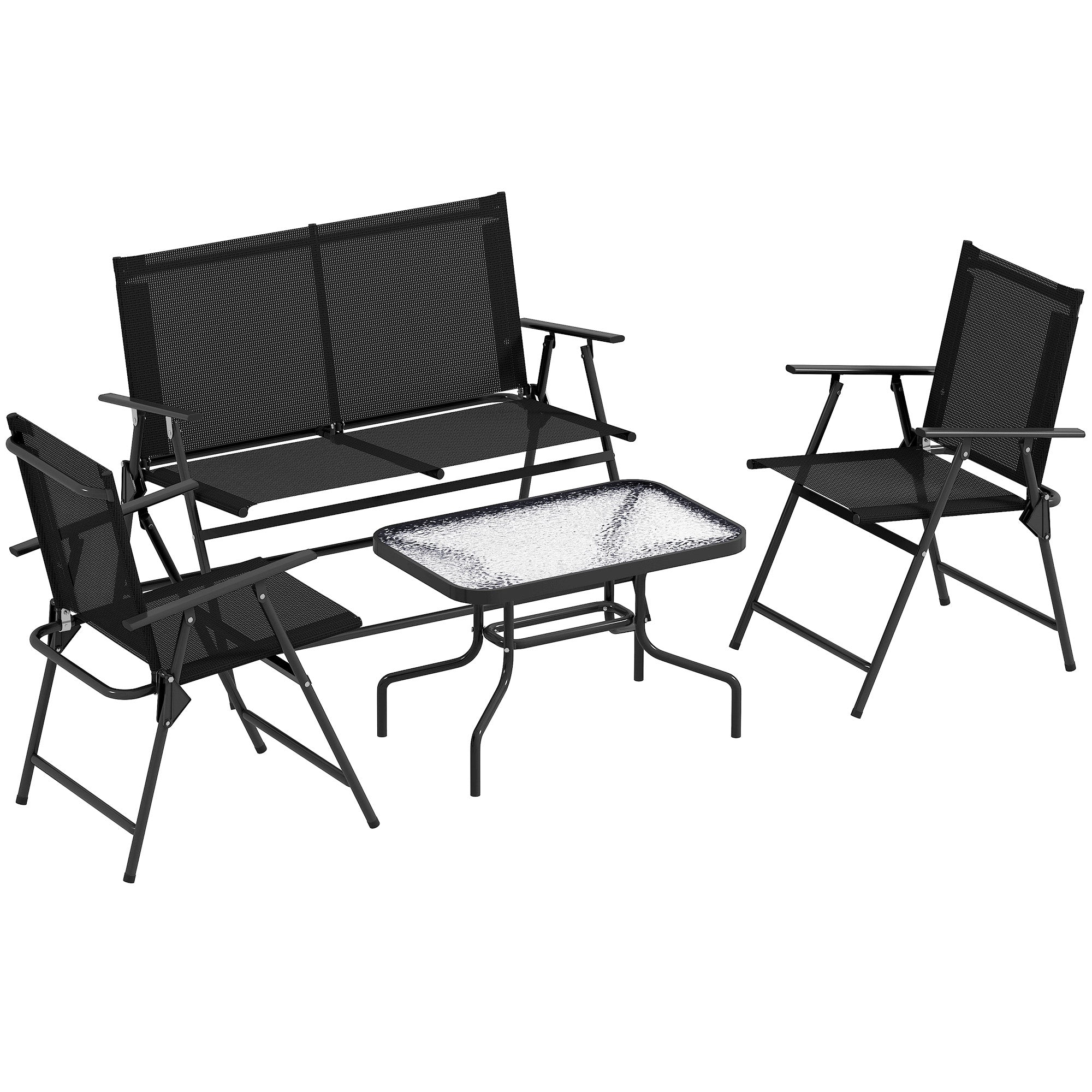Four-Piece Garden Sofa Set, Metal, Black